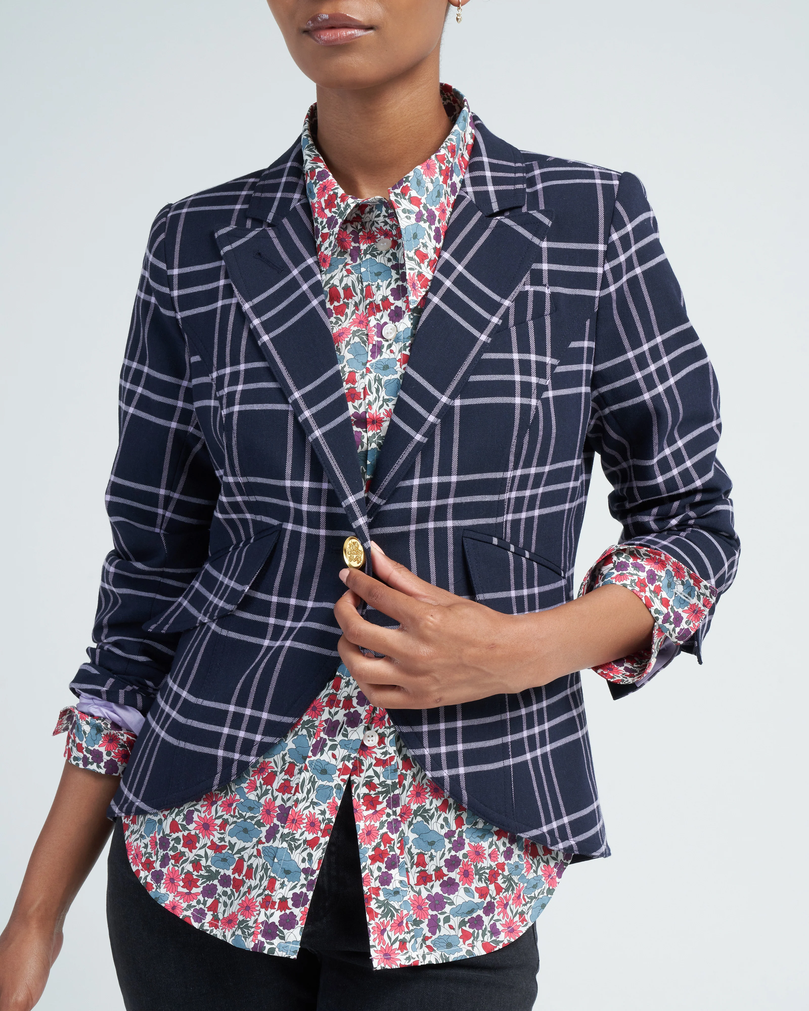 one button blazer - navy lilac grid - Image 5