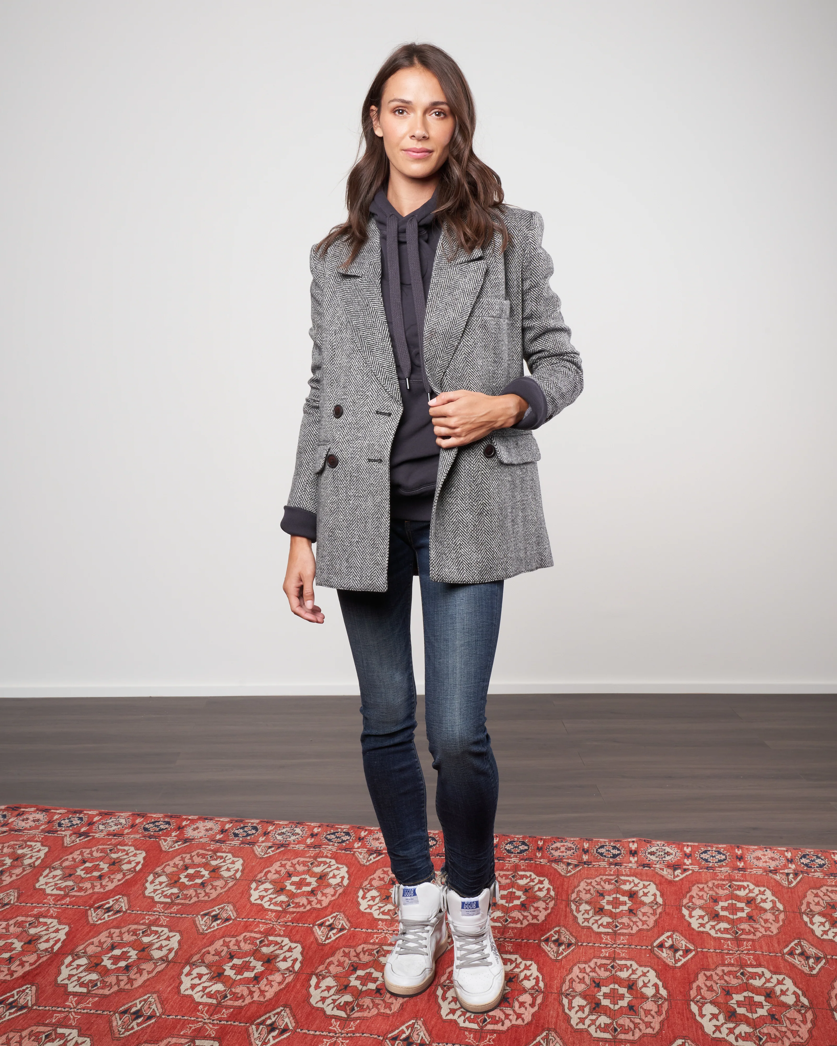 oversized db blazer - black/ivory herringbone - Image 2