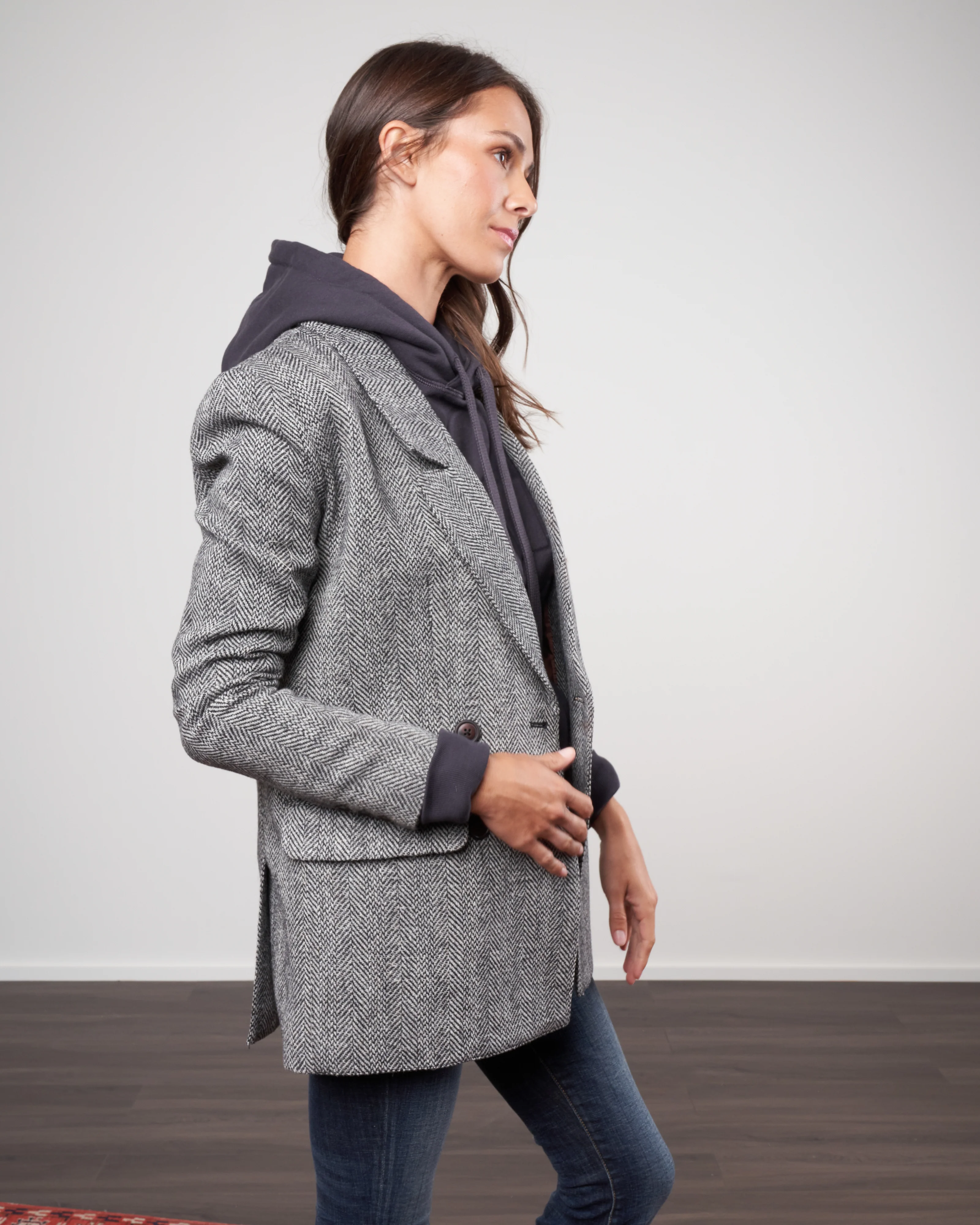 oversized db blazer - black/ivory herringbone - Image 3