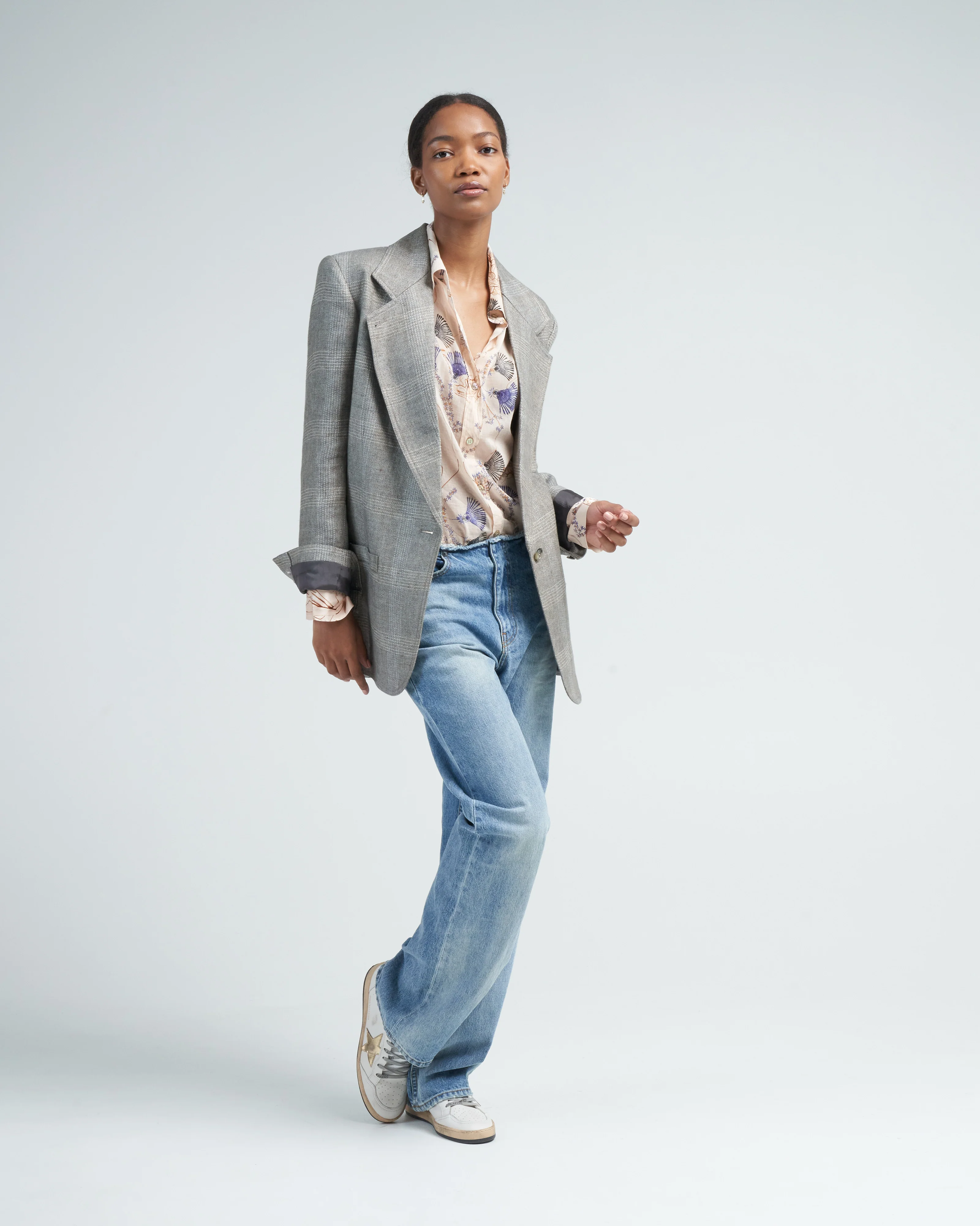oversized notched lapel blazer - grey glen check - Image 2