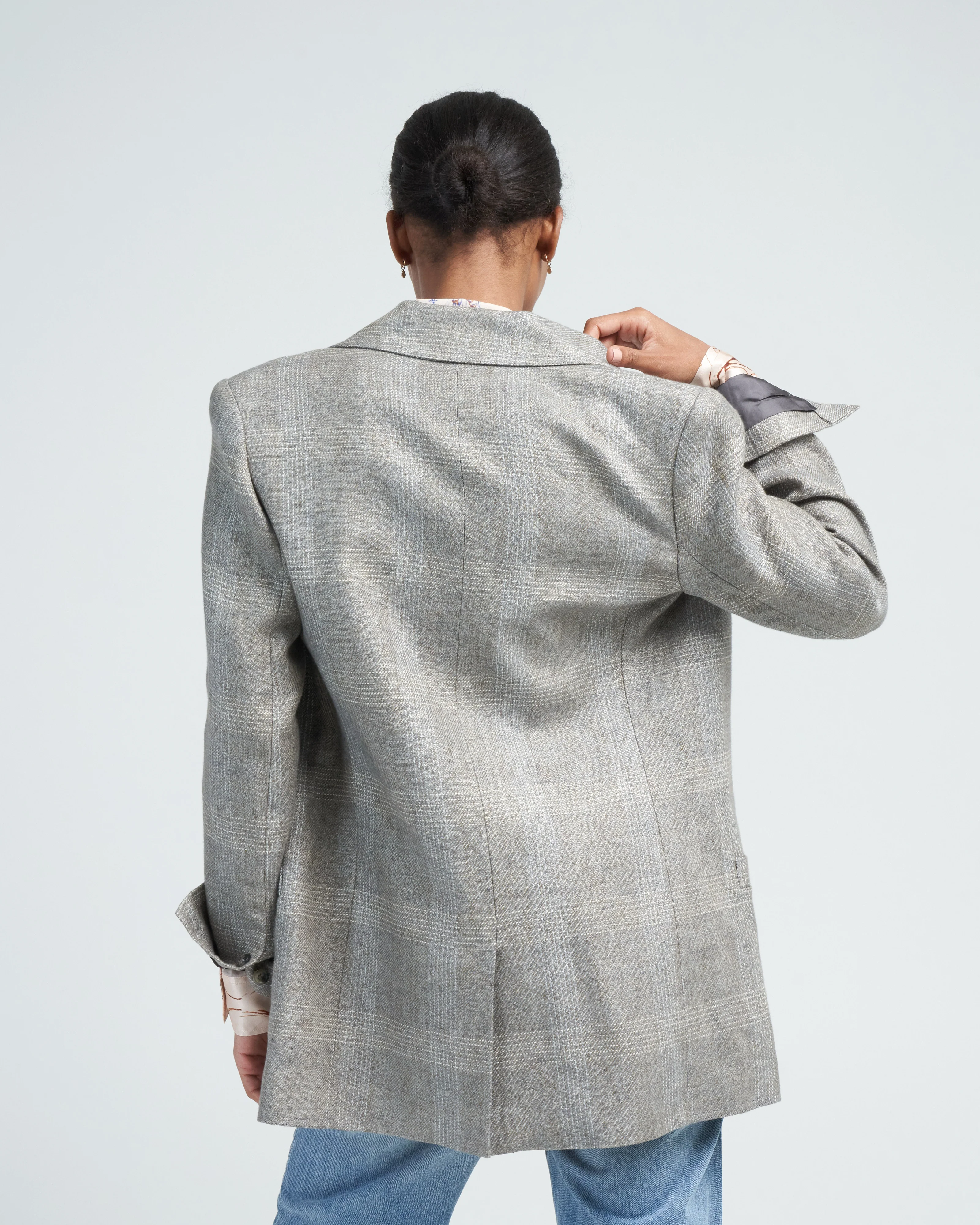 oversized notched lapel blazer - grey glen check - Image 4