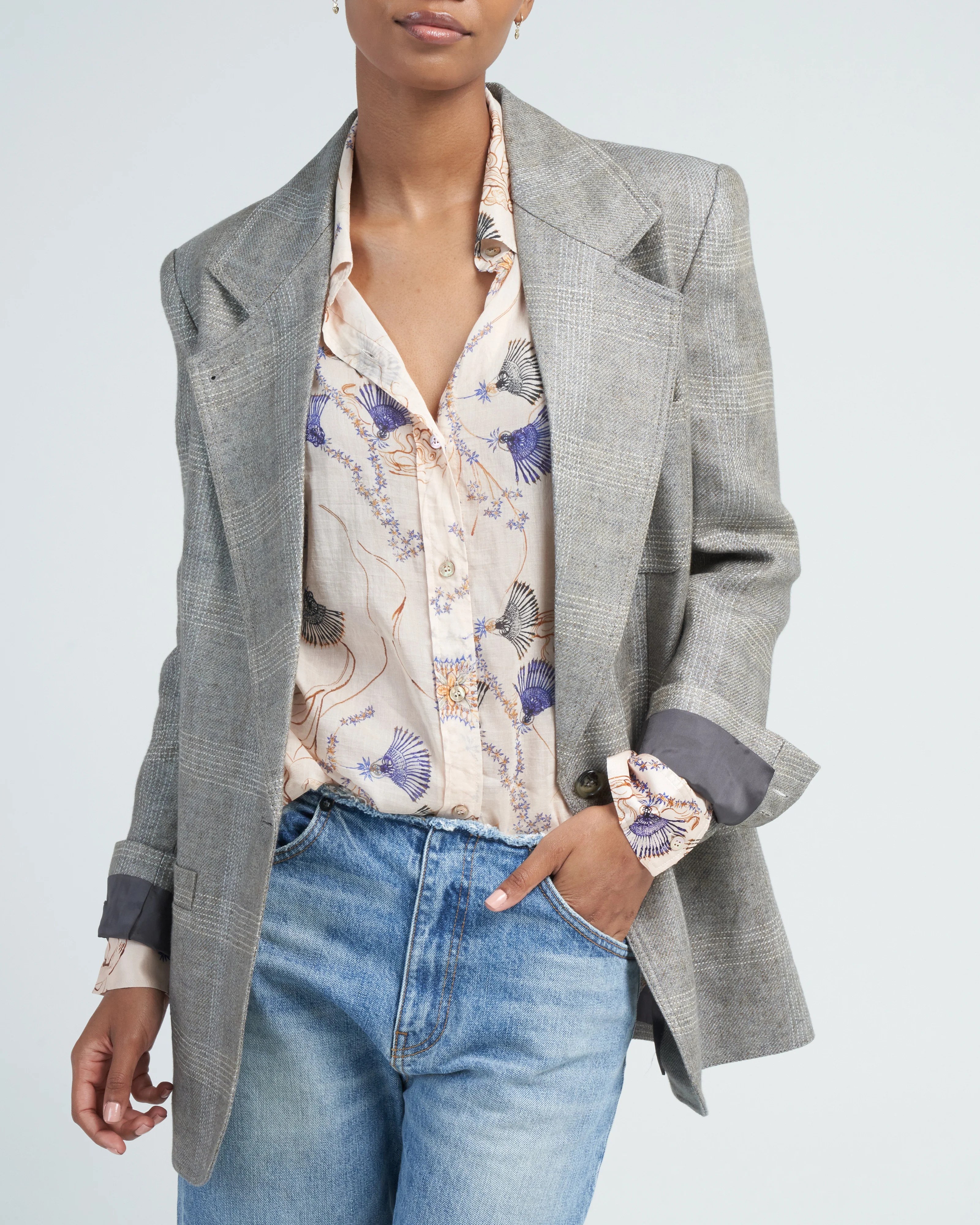 oversized notched lapel blazer - grey glen check - Image 5