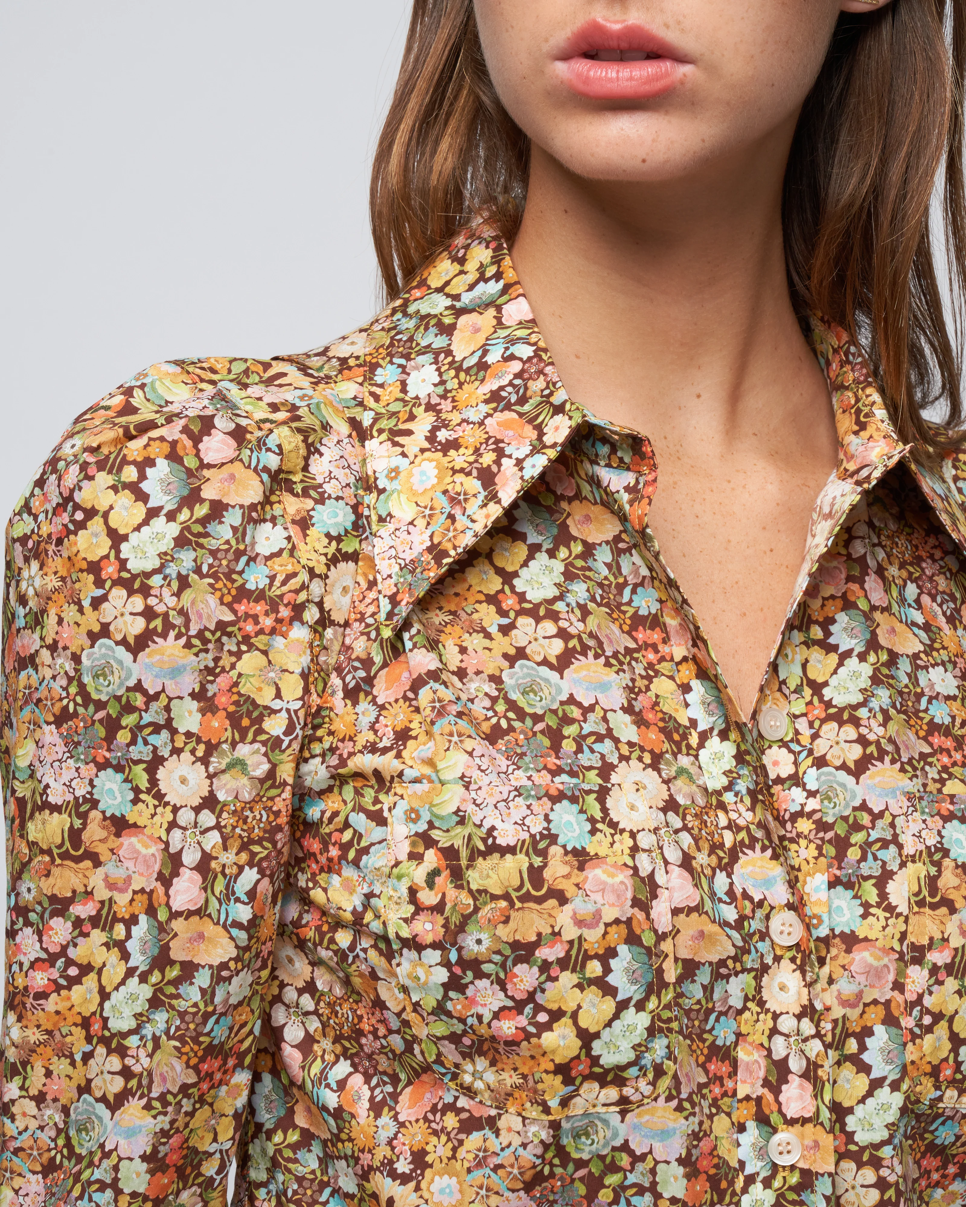 patch pocket box pleat shirt - tawny floral - Image 5