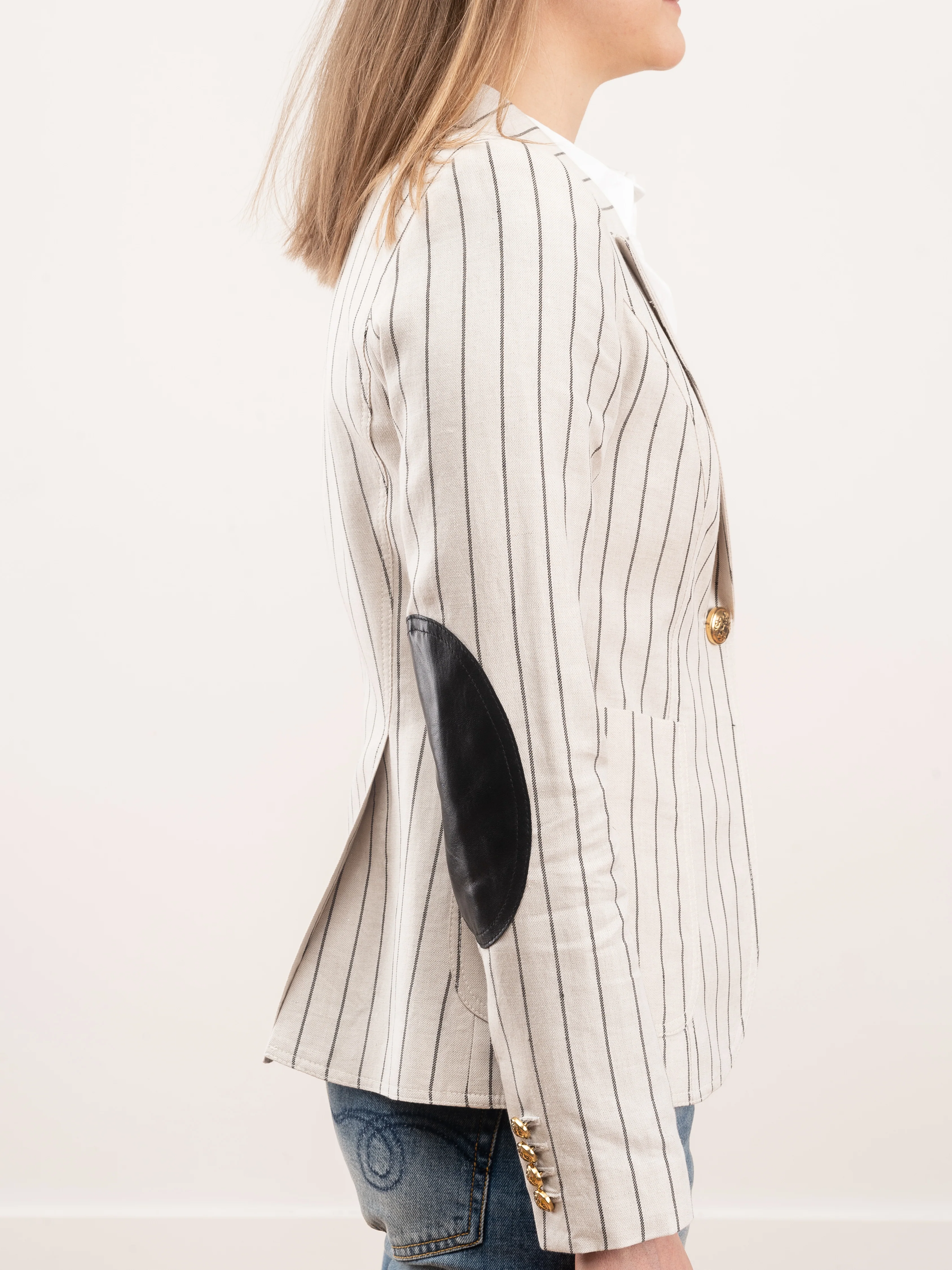 patch pocket duchess blazer - stone stripe/black leather - Image 3