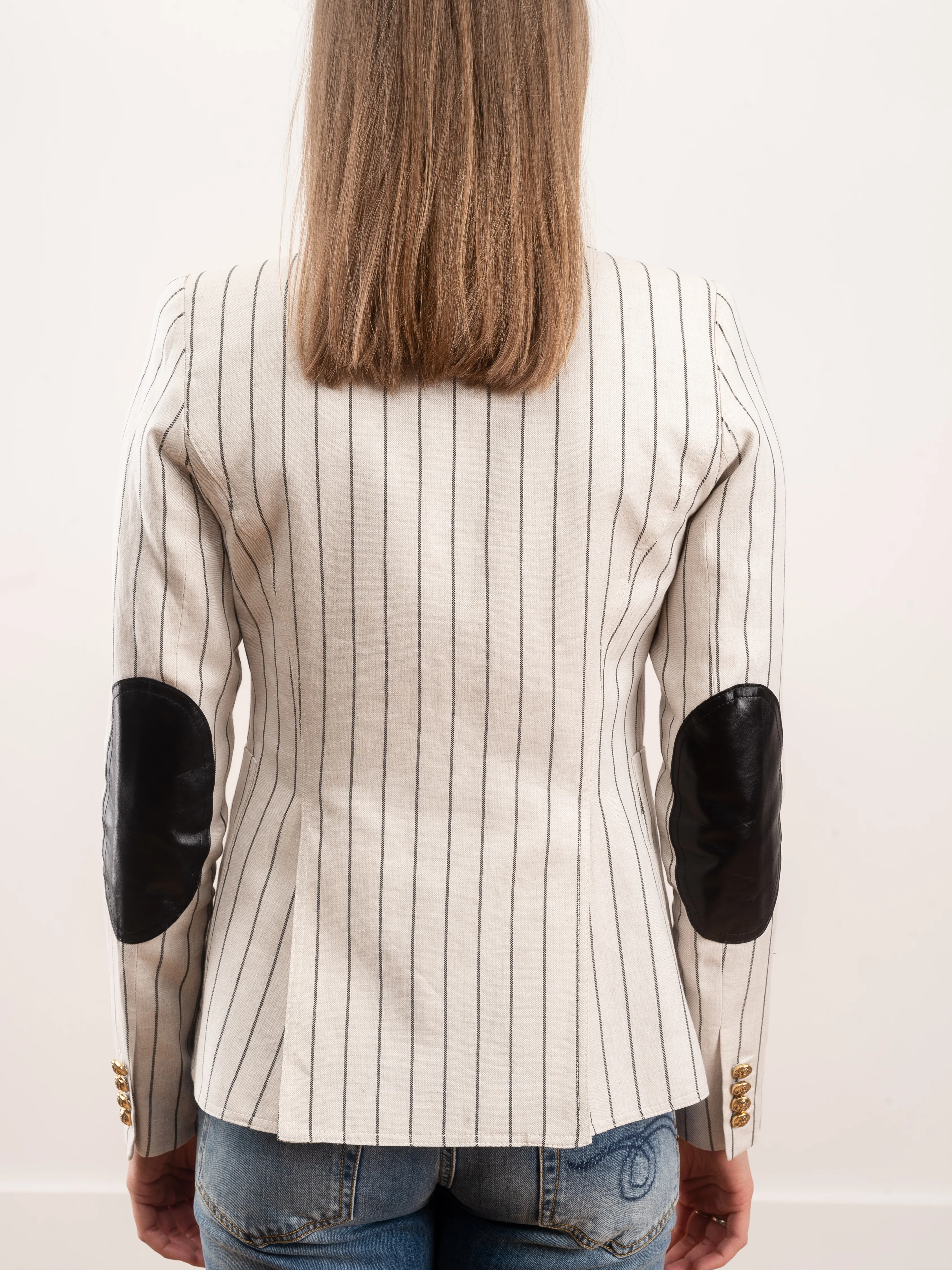 patch pocket duchess blazer - stone stripe/black leather - Image 4