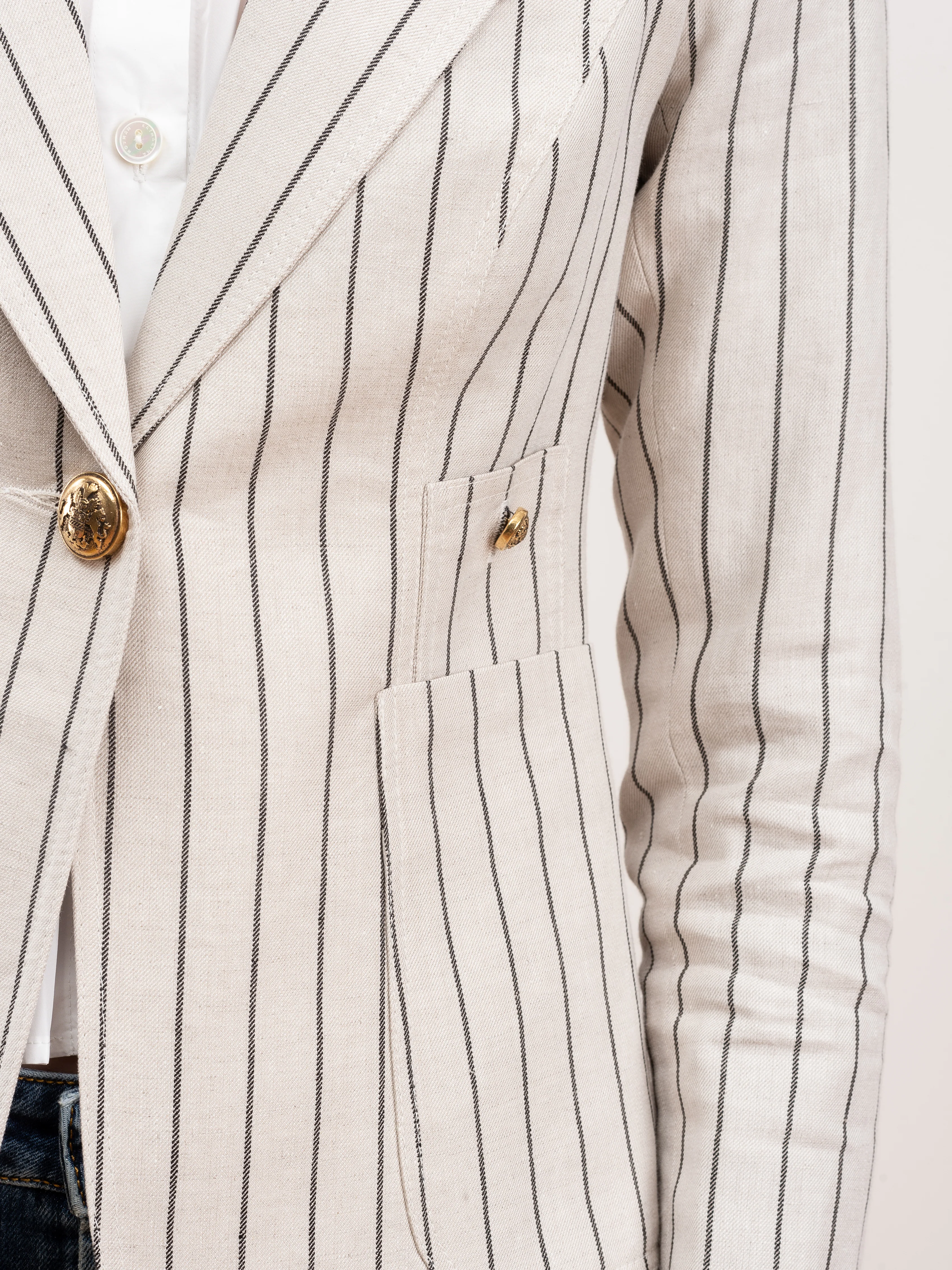 patch pocket duchess blazer - stone stripe/black leather - Image 5