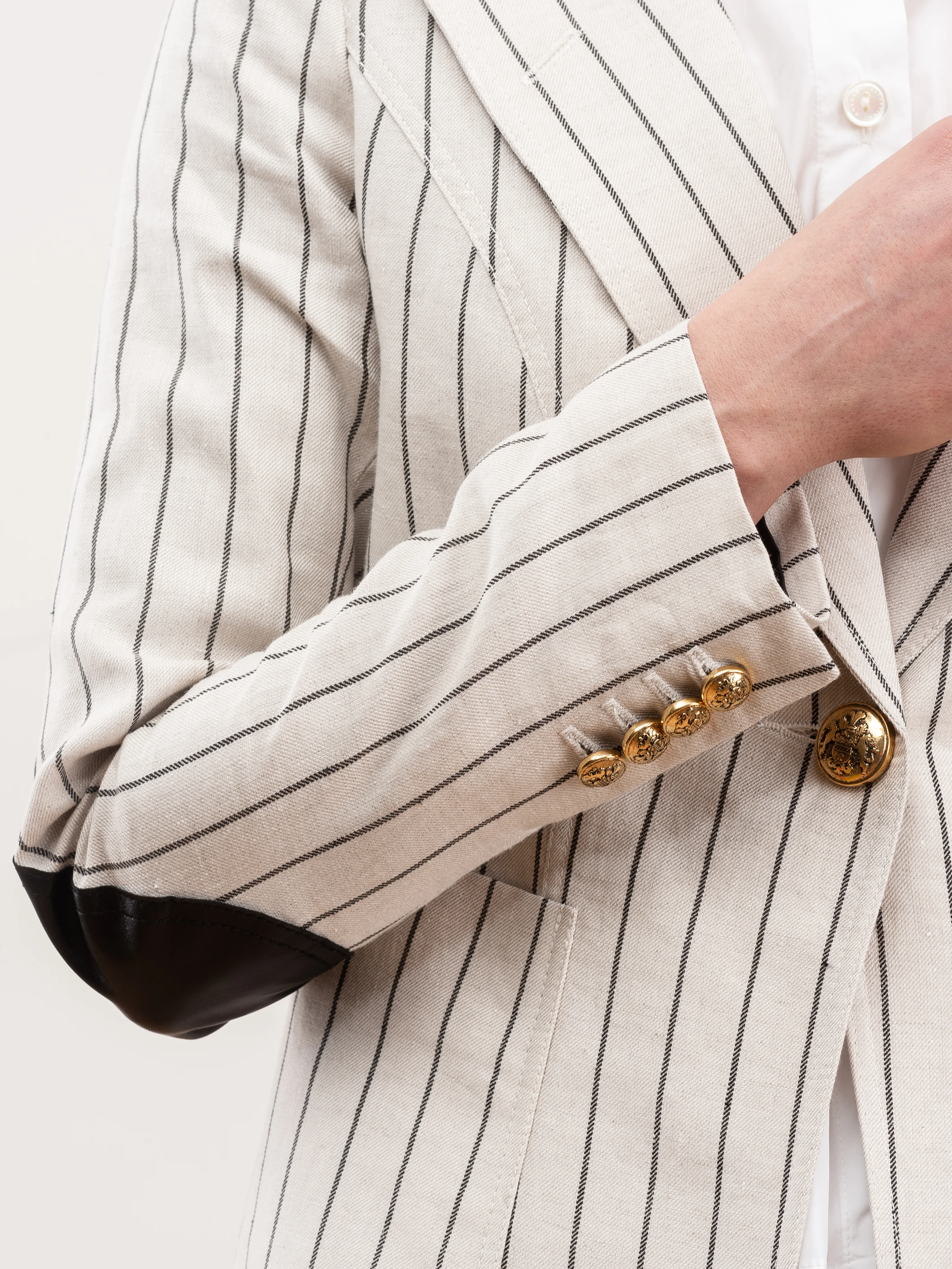 patch pocket duchess blazer - stone stripe/black leather - Image 6