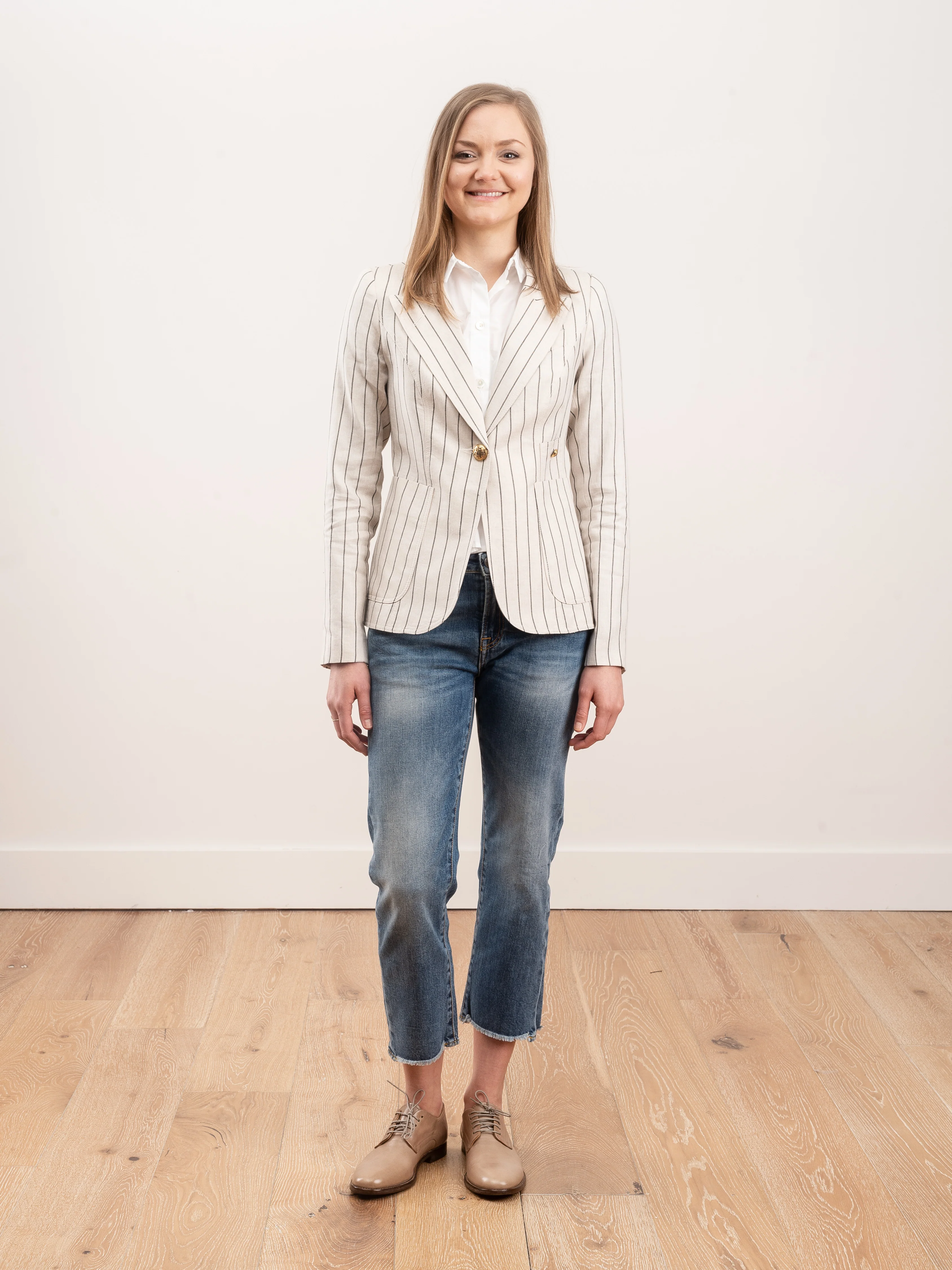 patch pocket duchess blazer - stone stripe/black leather - Image 7
