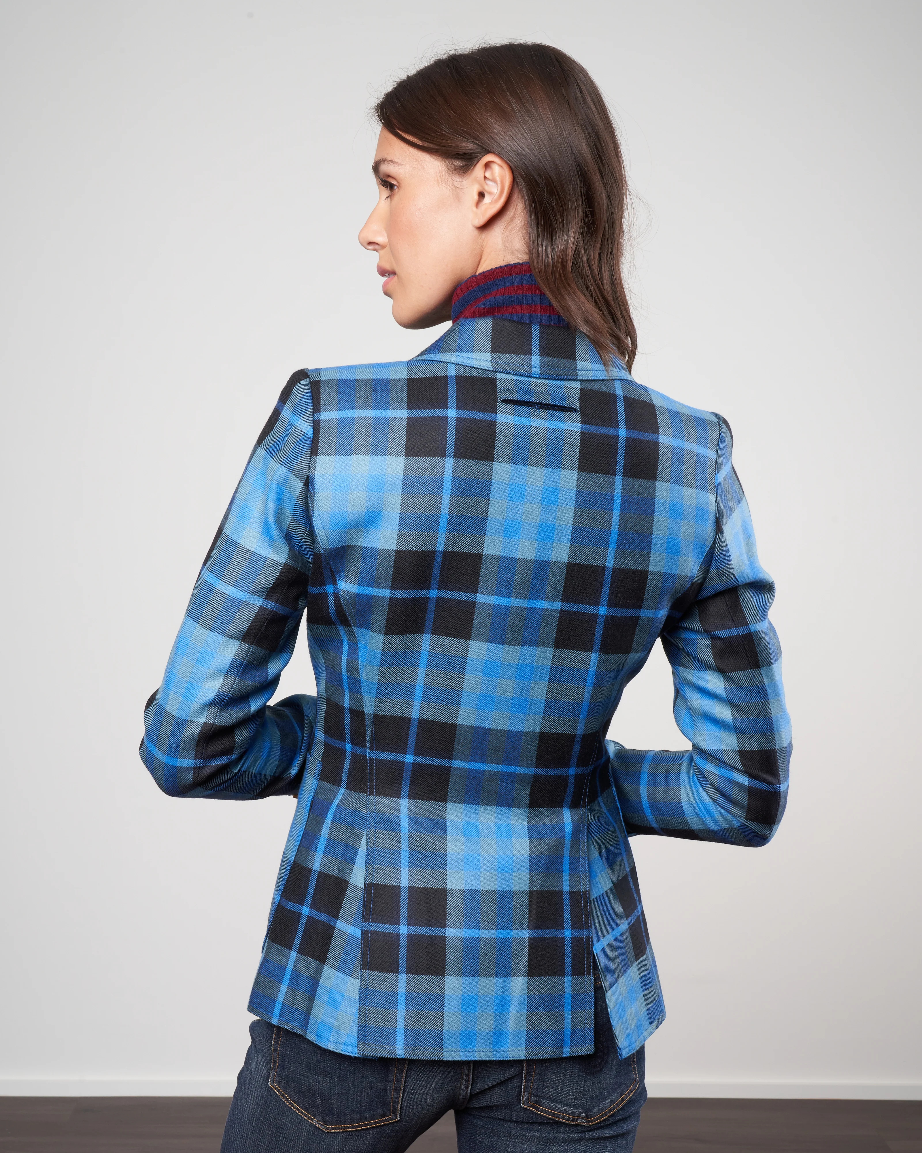 patch pocket duchess blazer w/ blocked lapel - blue tartan w/ black - Image 4