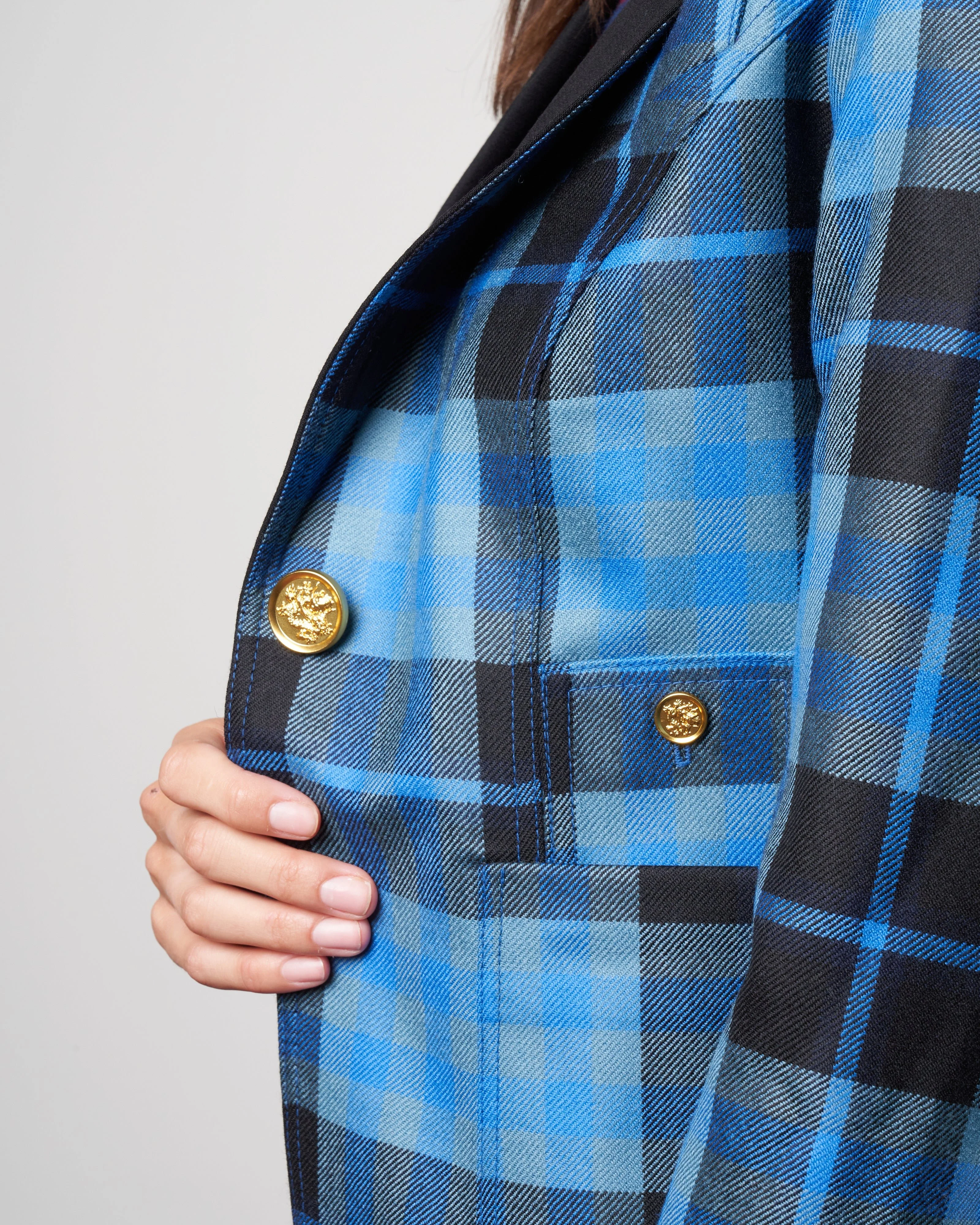 patch pocket duchess blazer w/ blocked lapel - blue tartan w/ black - Image 5