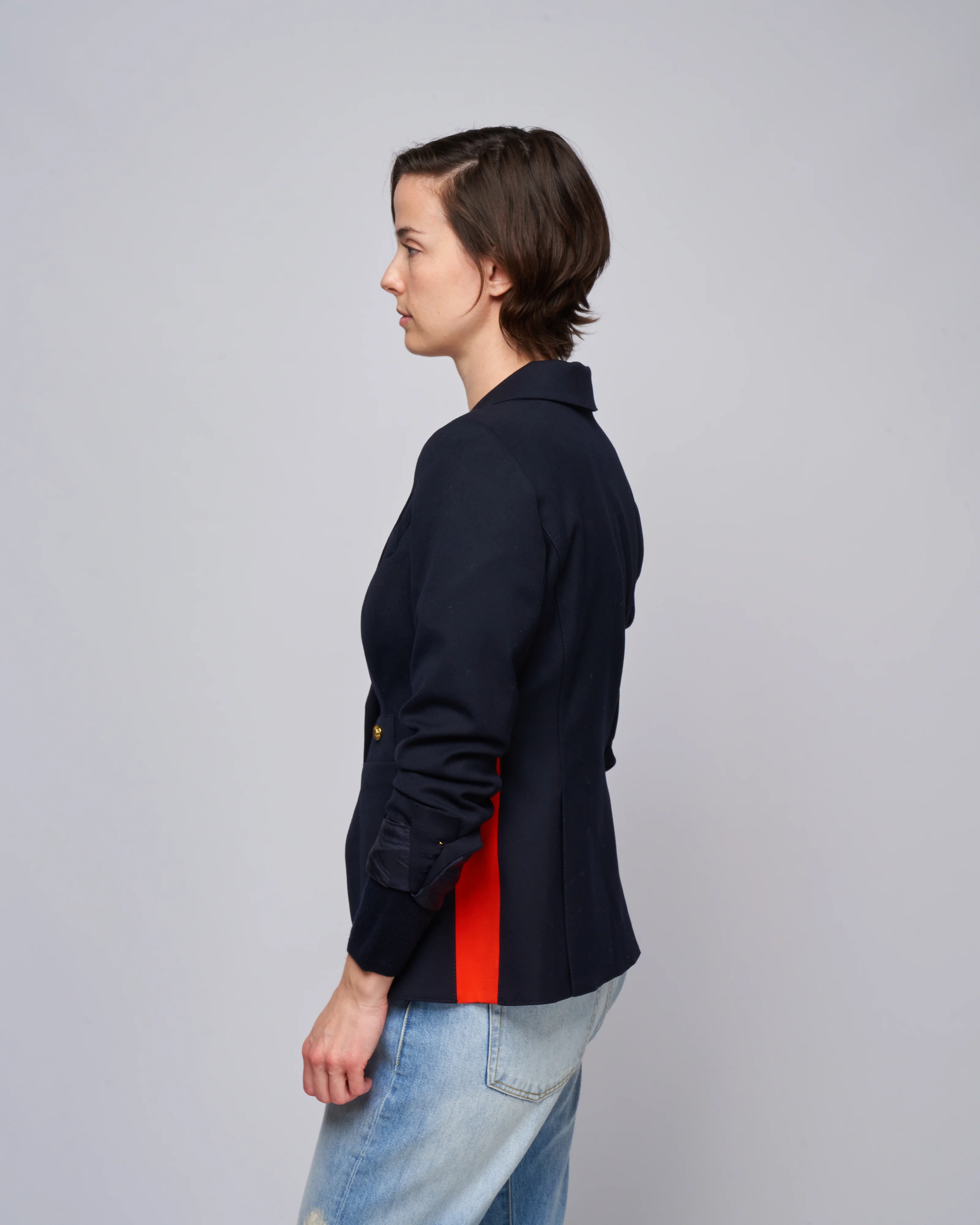 patch pocket tux stripe blazer - navy with vermillion - Image 3