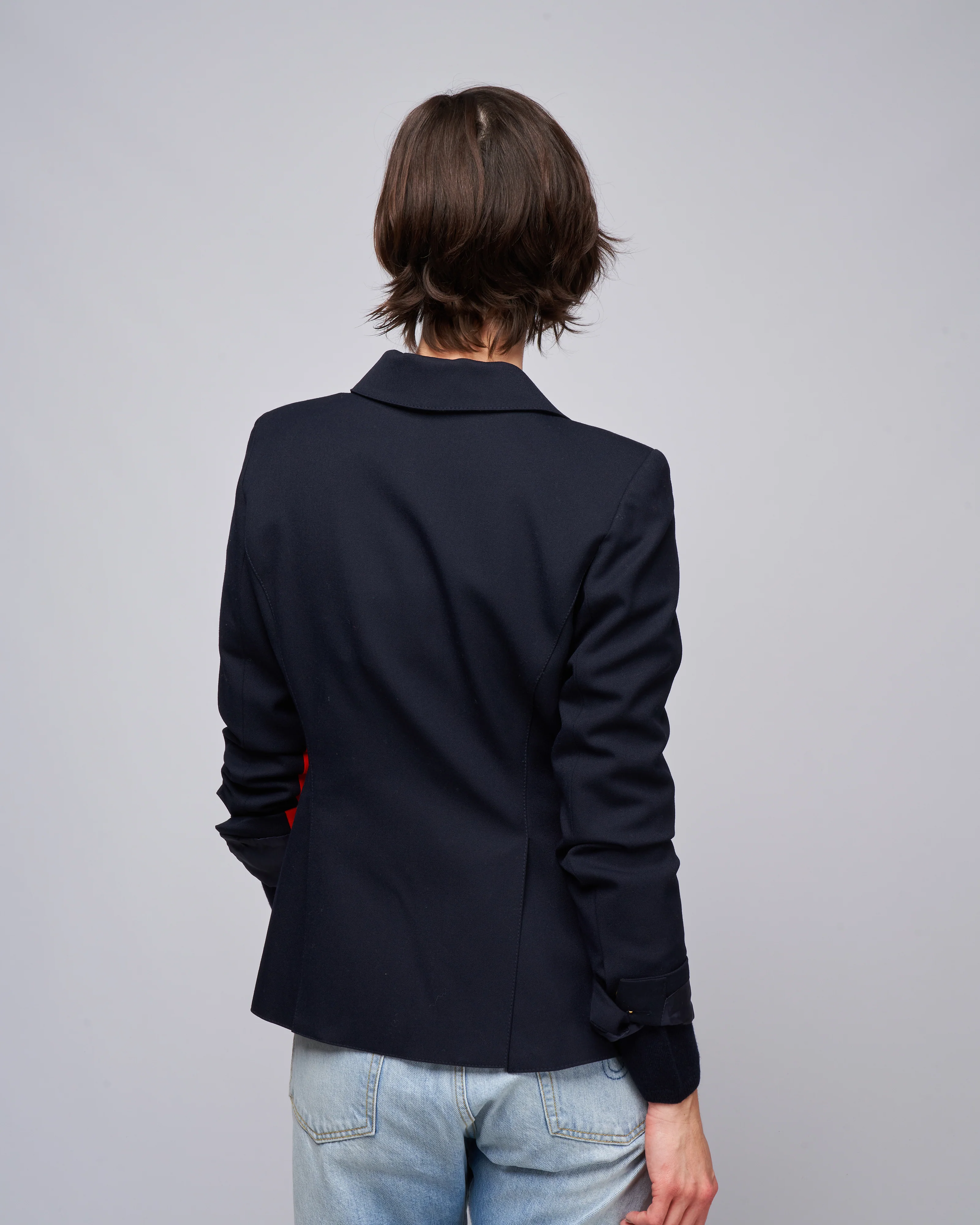 patch pocket tux stripe blazer - navy with vermillion - Image 4