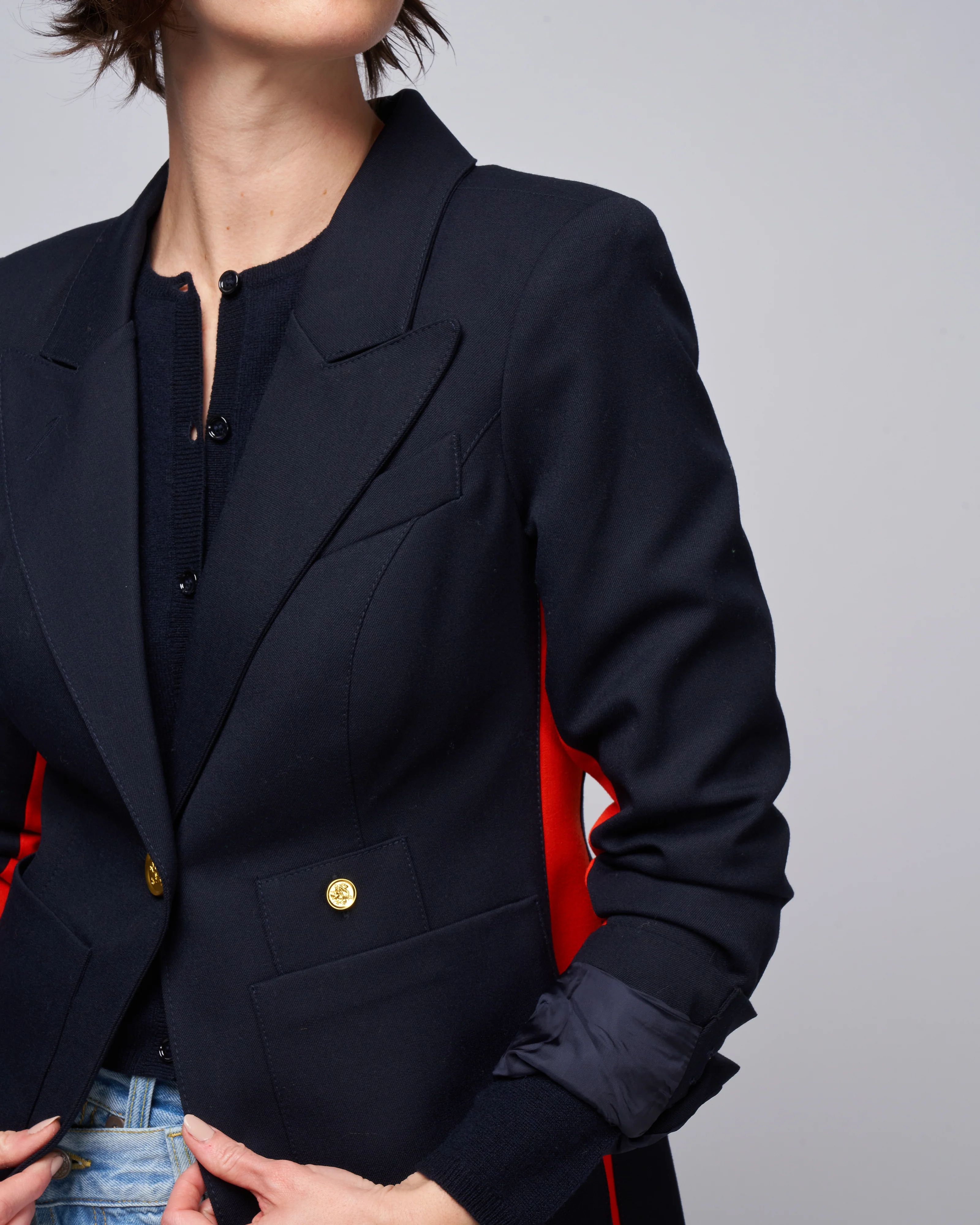 patch pocket tux stripe blazer - navy with vermillion - Image 5