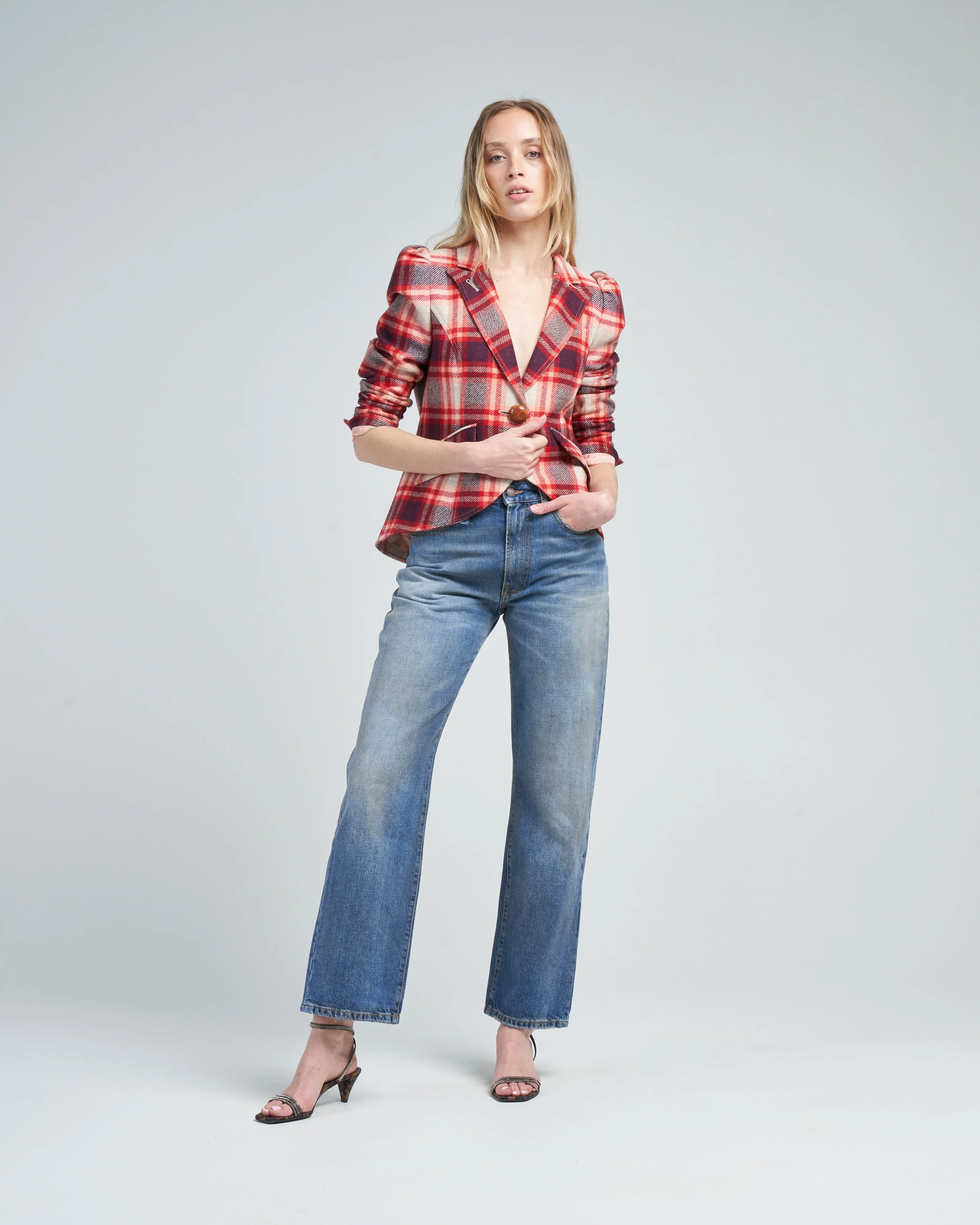 pouf sleeve one button blazer