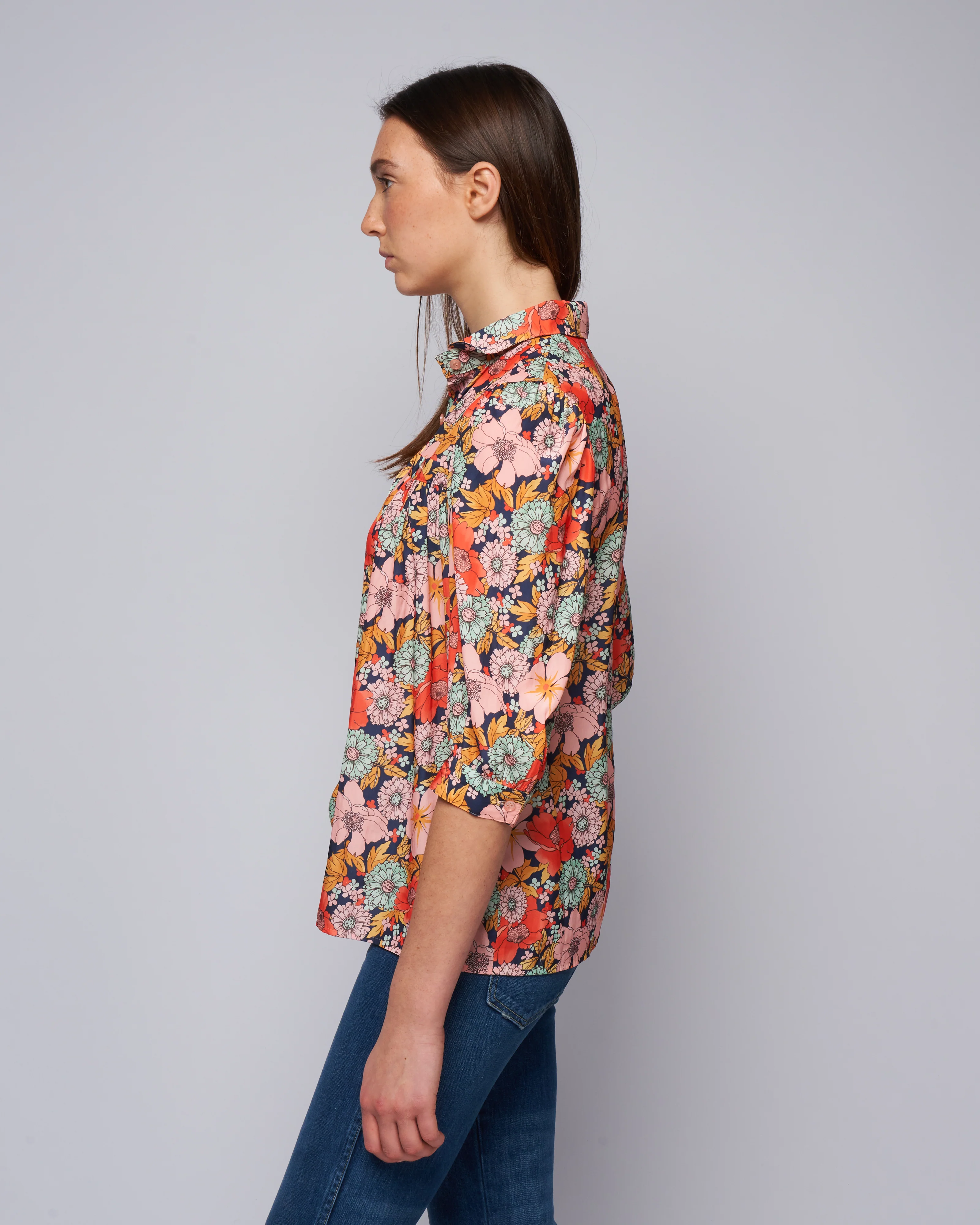 shirred pocket blouse - navy multi floral - Image 3