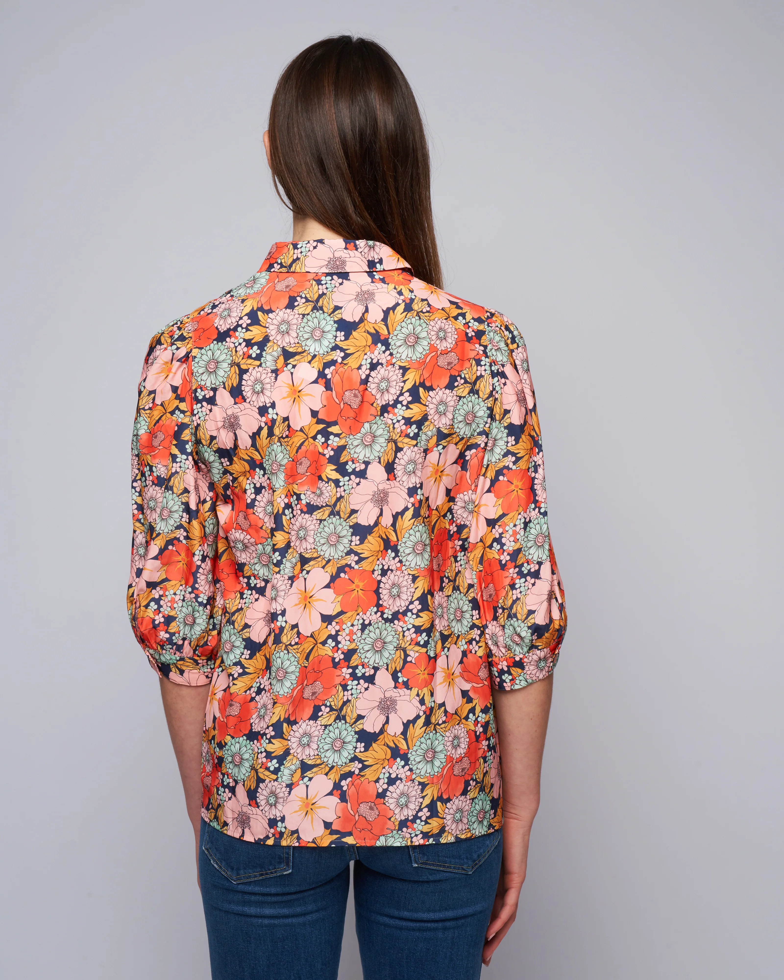 shirred pocket blouse - navy multi floral - Image 4