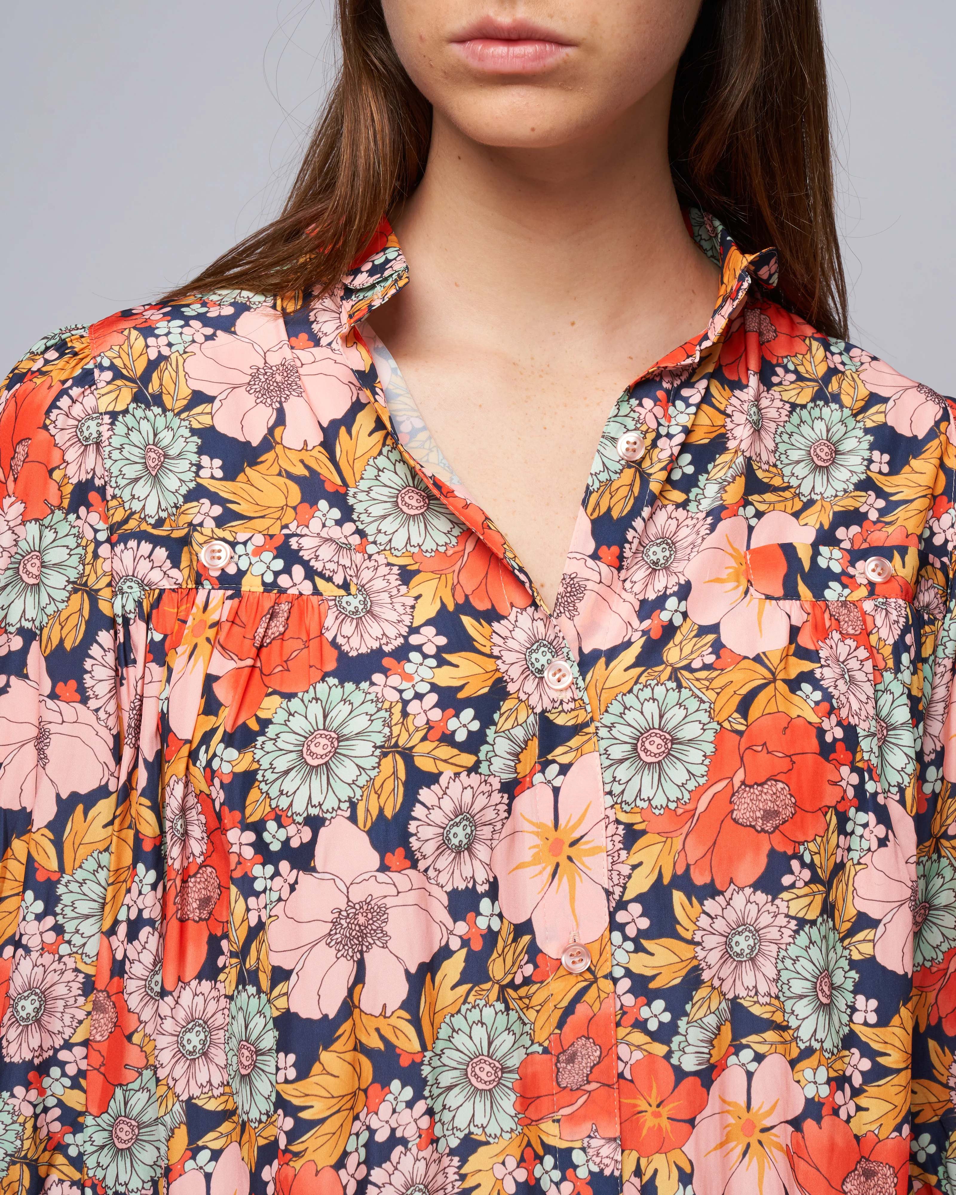 shirred pocket blouse - navy multi floral - Image 5