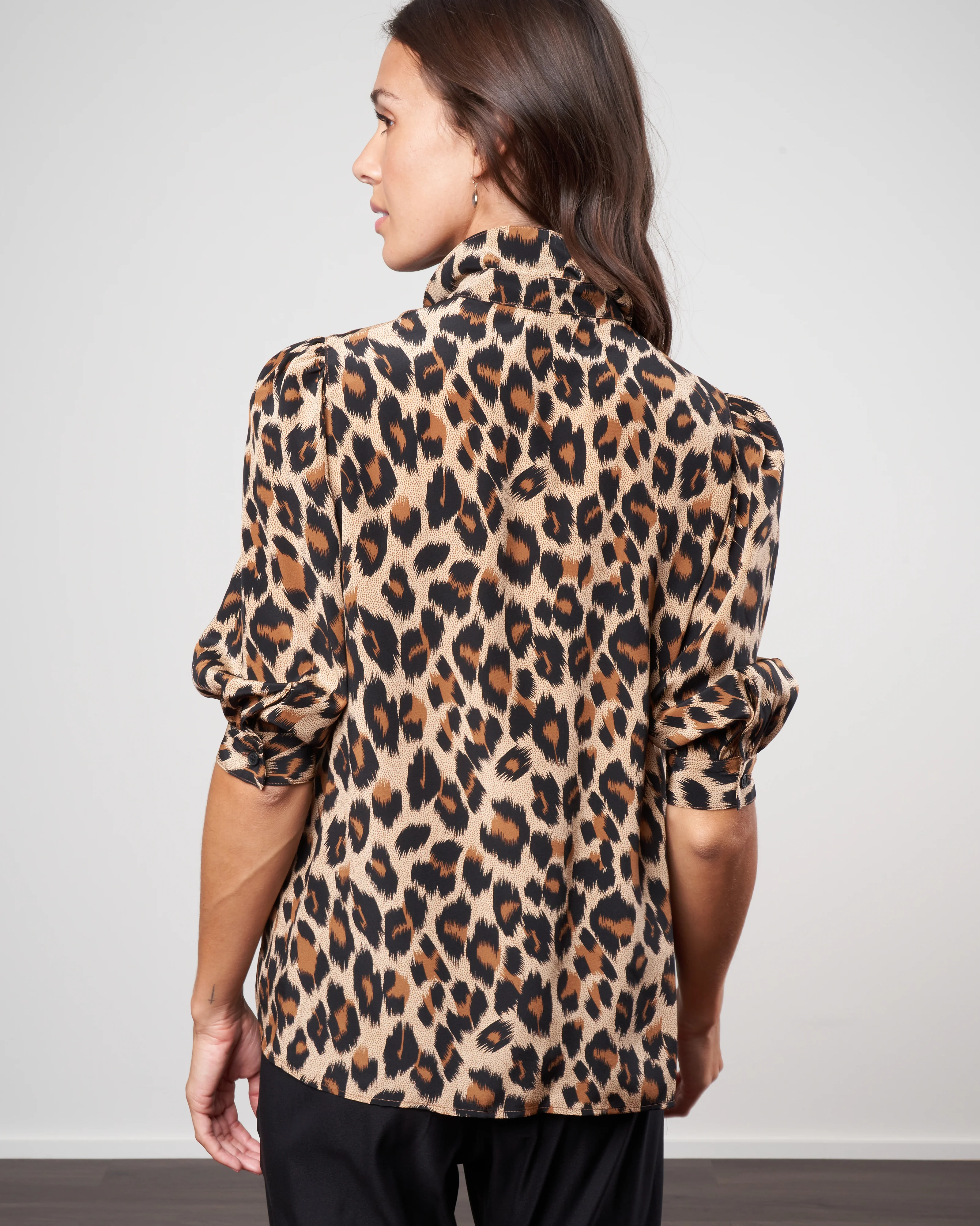 silk shirred pocket blouse - brushstroke leopard - Image 4