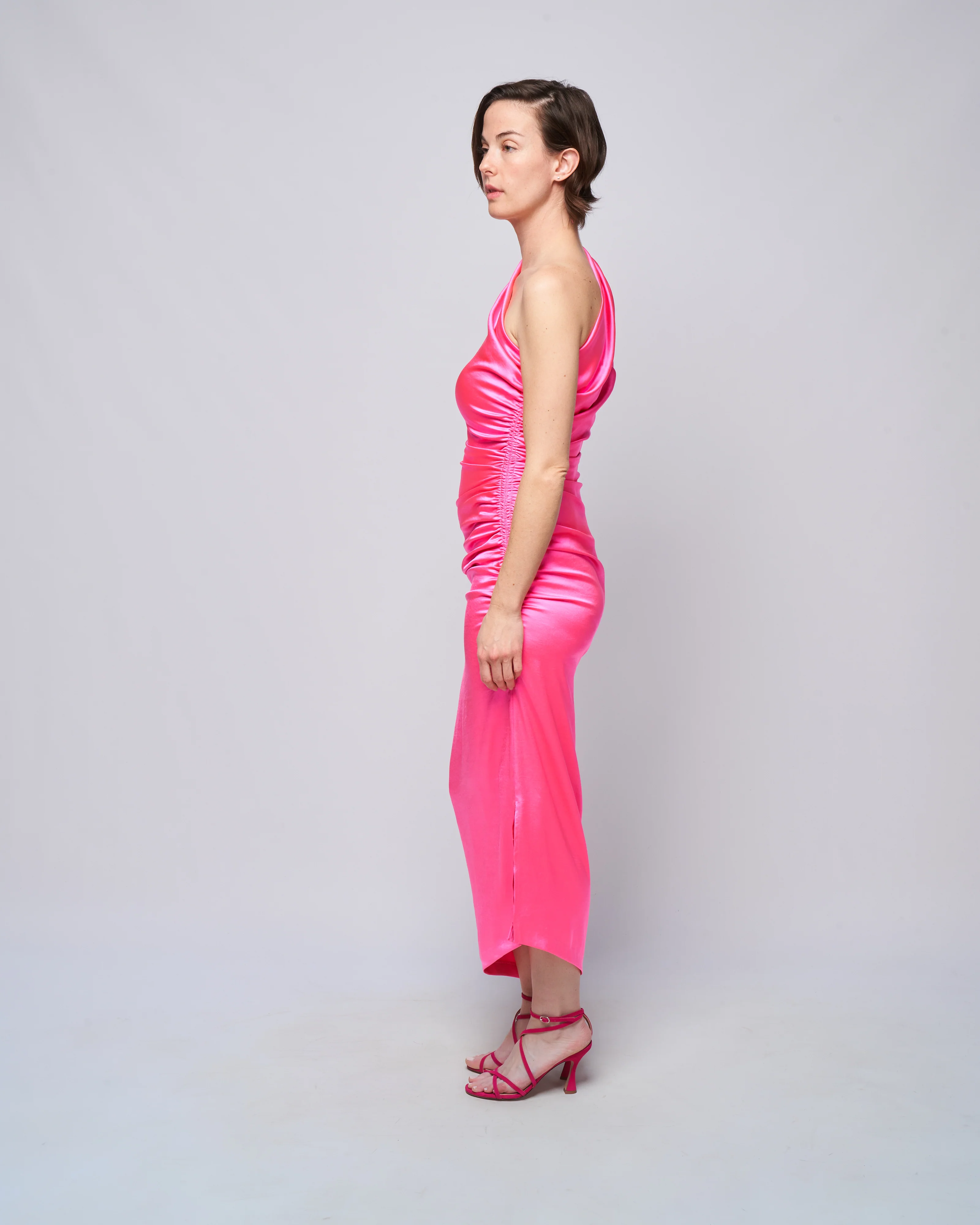 single shoulder asymmetrical dress - hot pink - Image 3