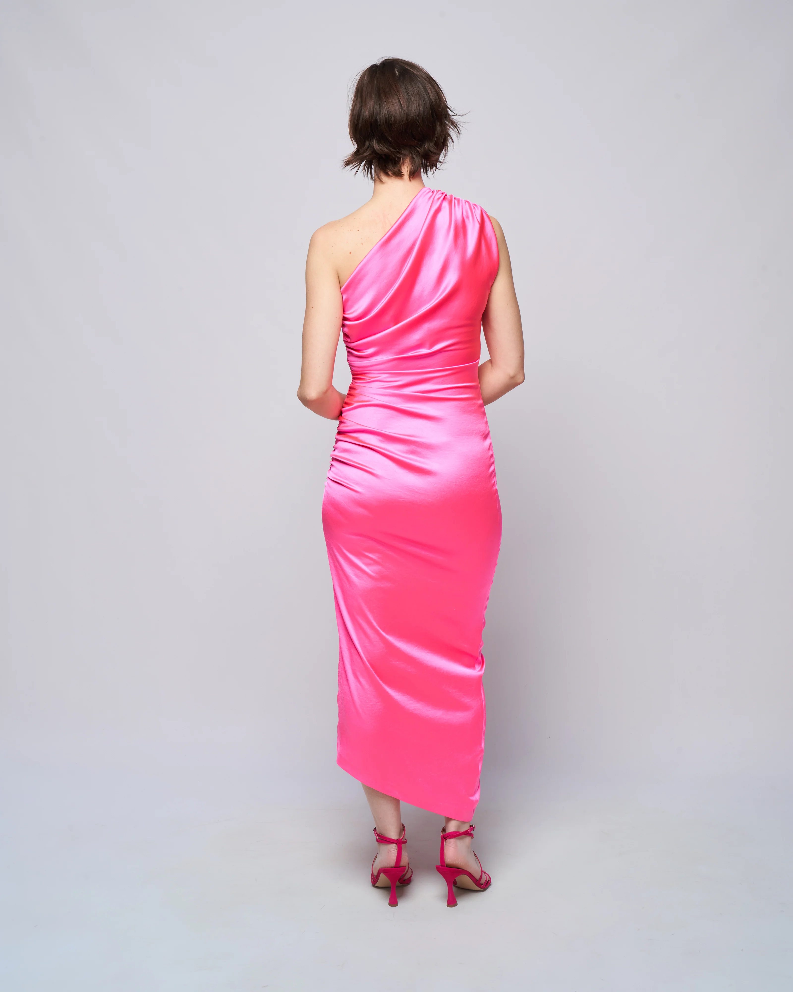 single shoulder asymmetrical dress - hot pink - Image 4