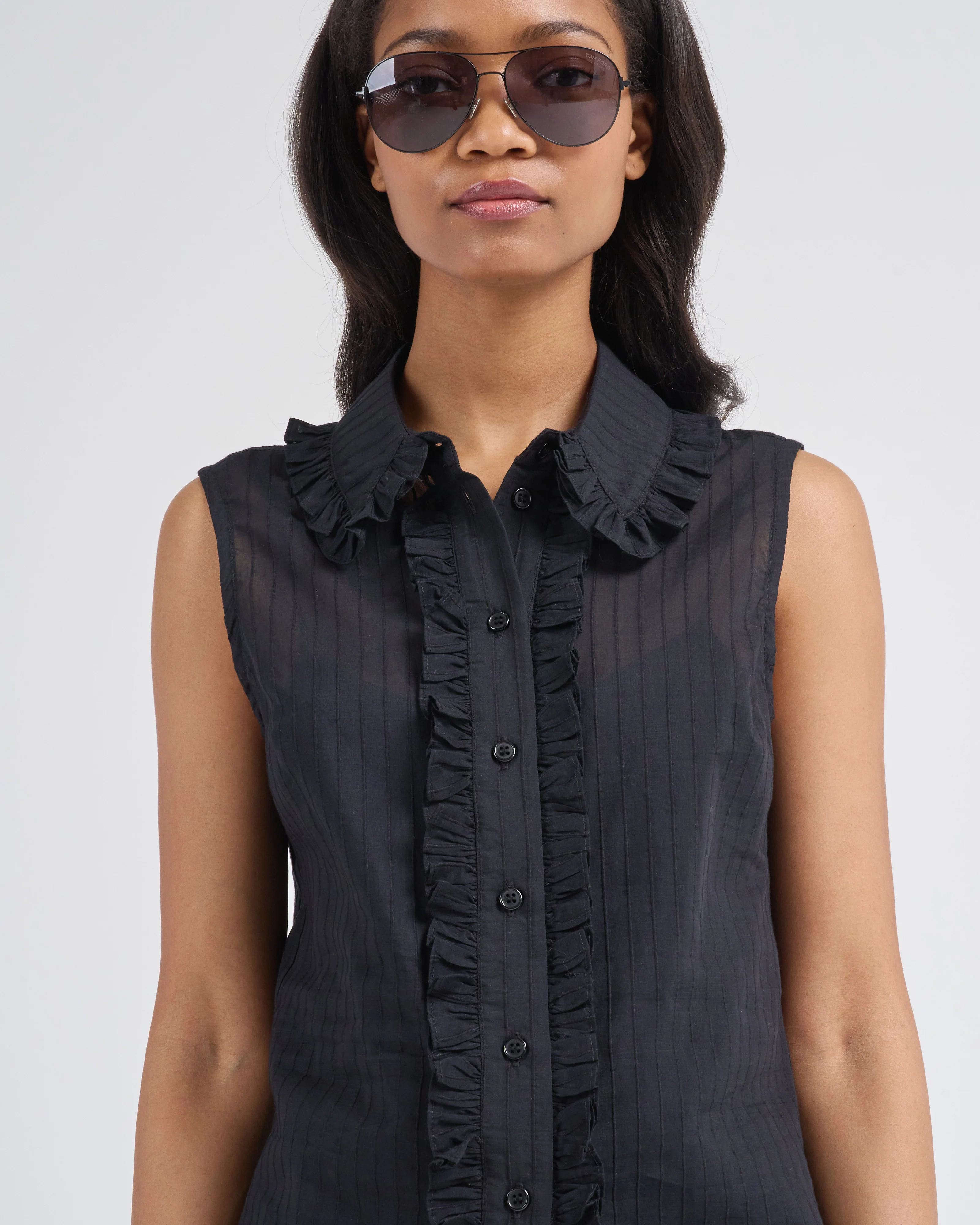 sleeveless ruffle trim shirt - Image 2