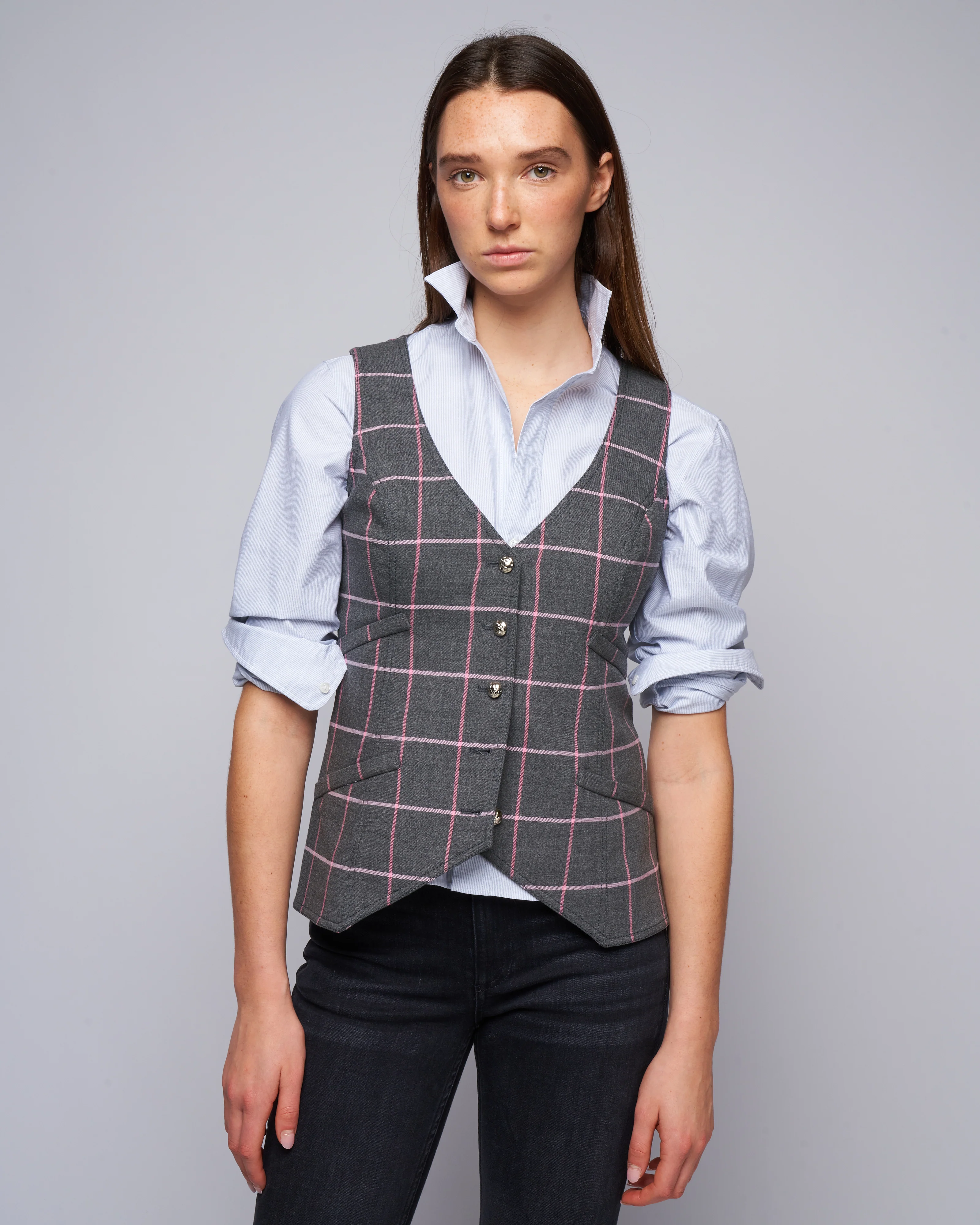 waistcoat - grey/pink windowpane