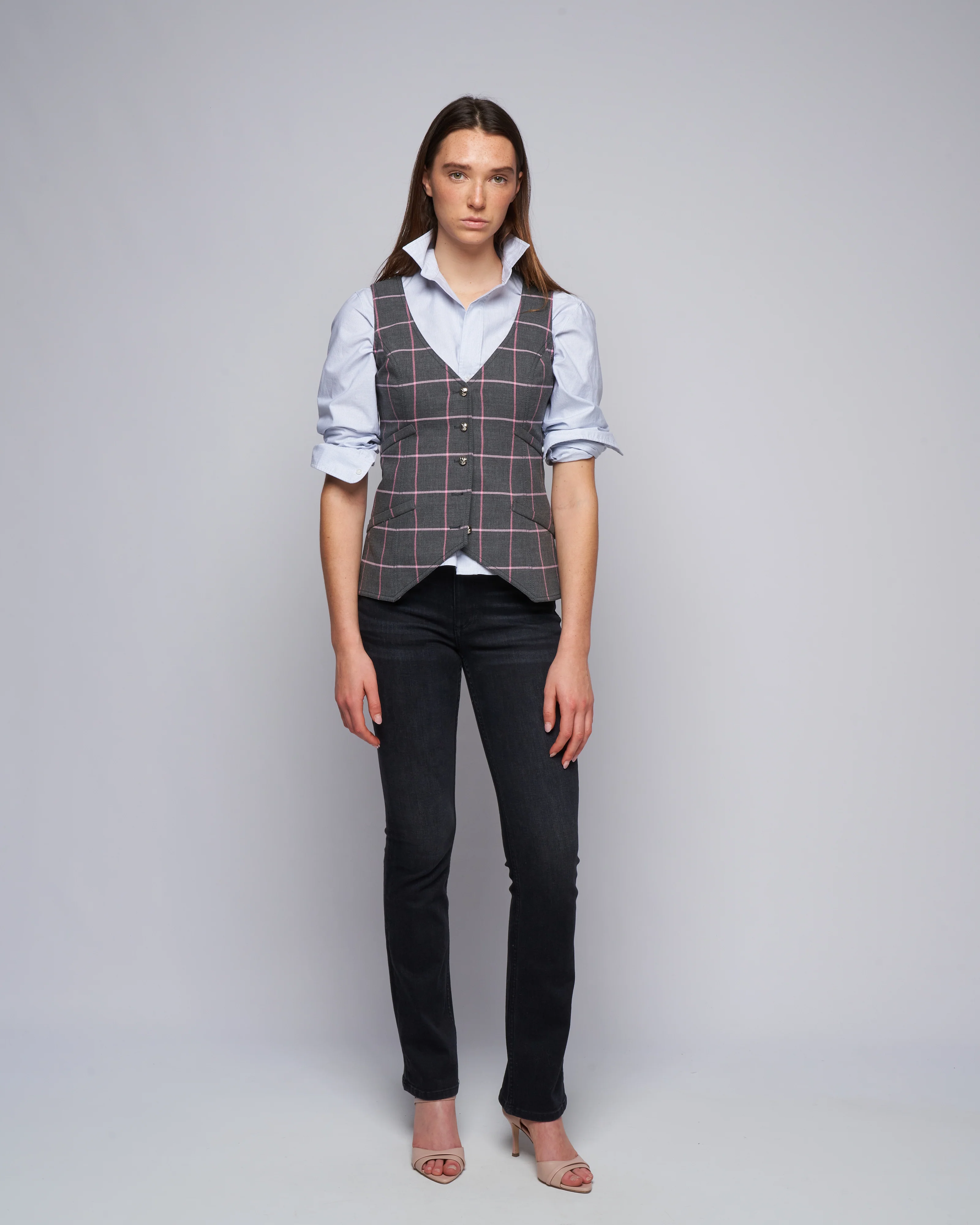 waistcoat - grey/pink windowpane - Image 2
