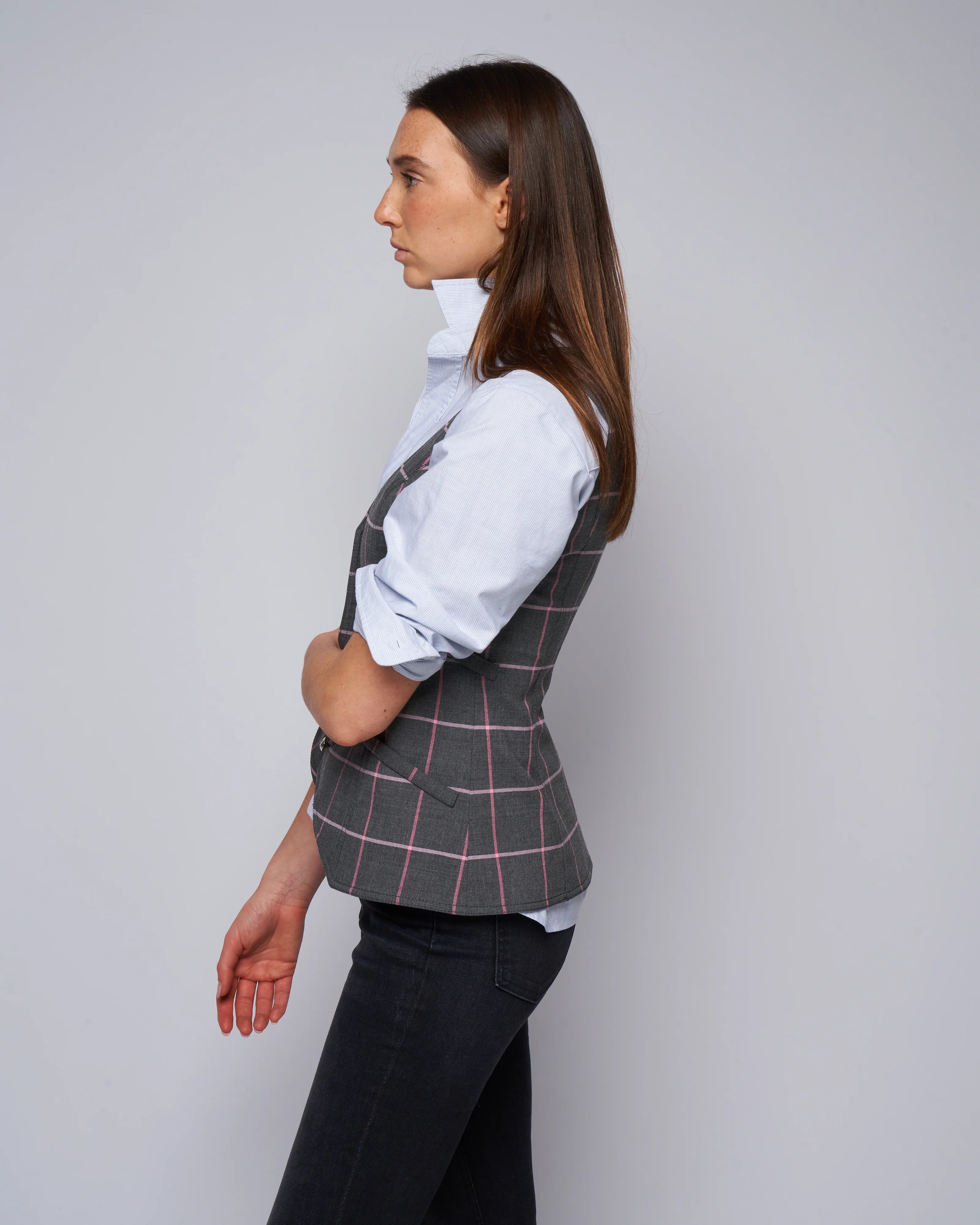 waistcoat - grey/pink windowpane - Image 3