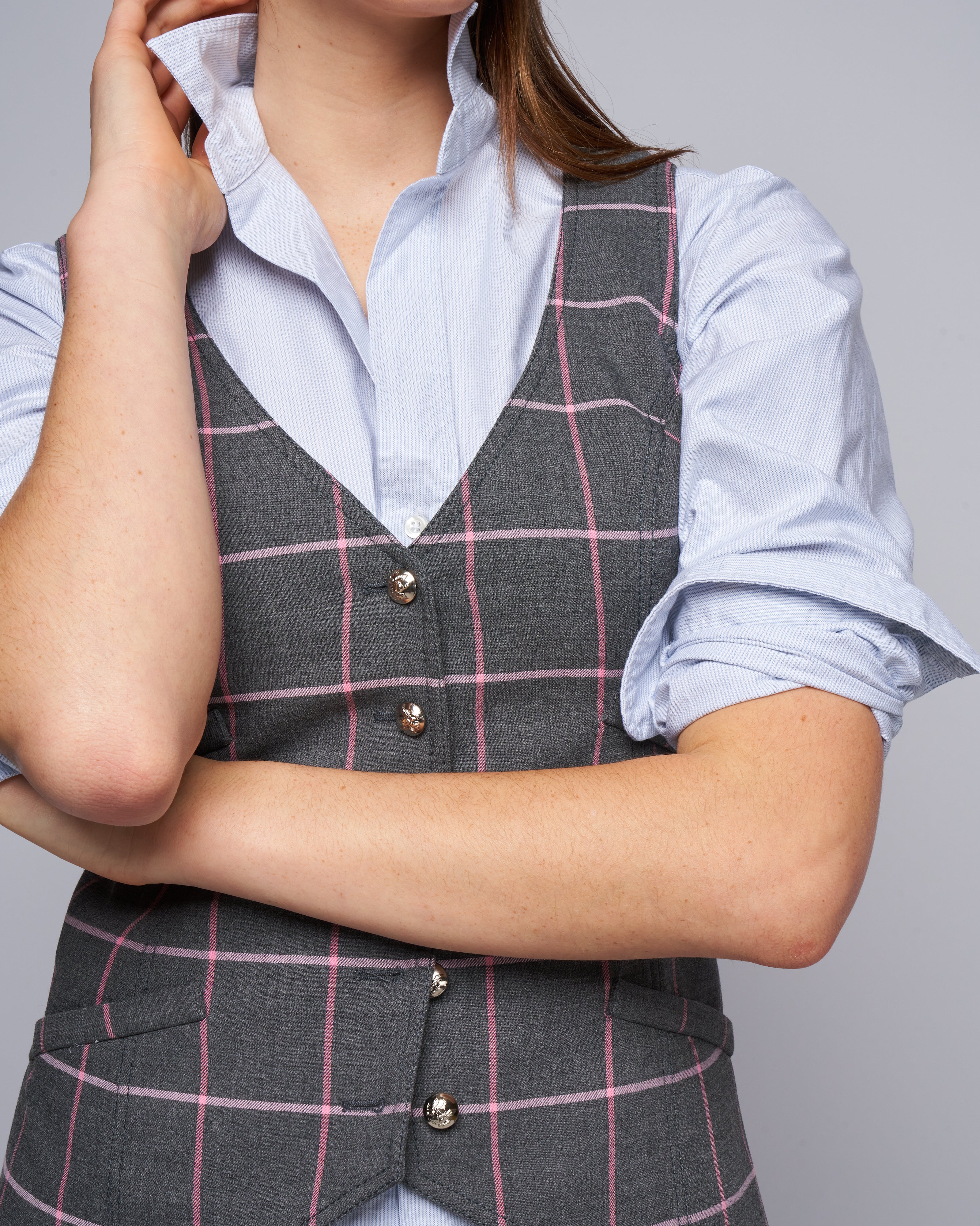 waistcoat - grey/pink windowpane - Image 5