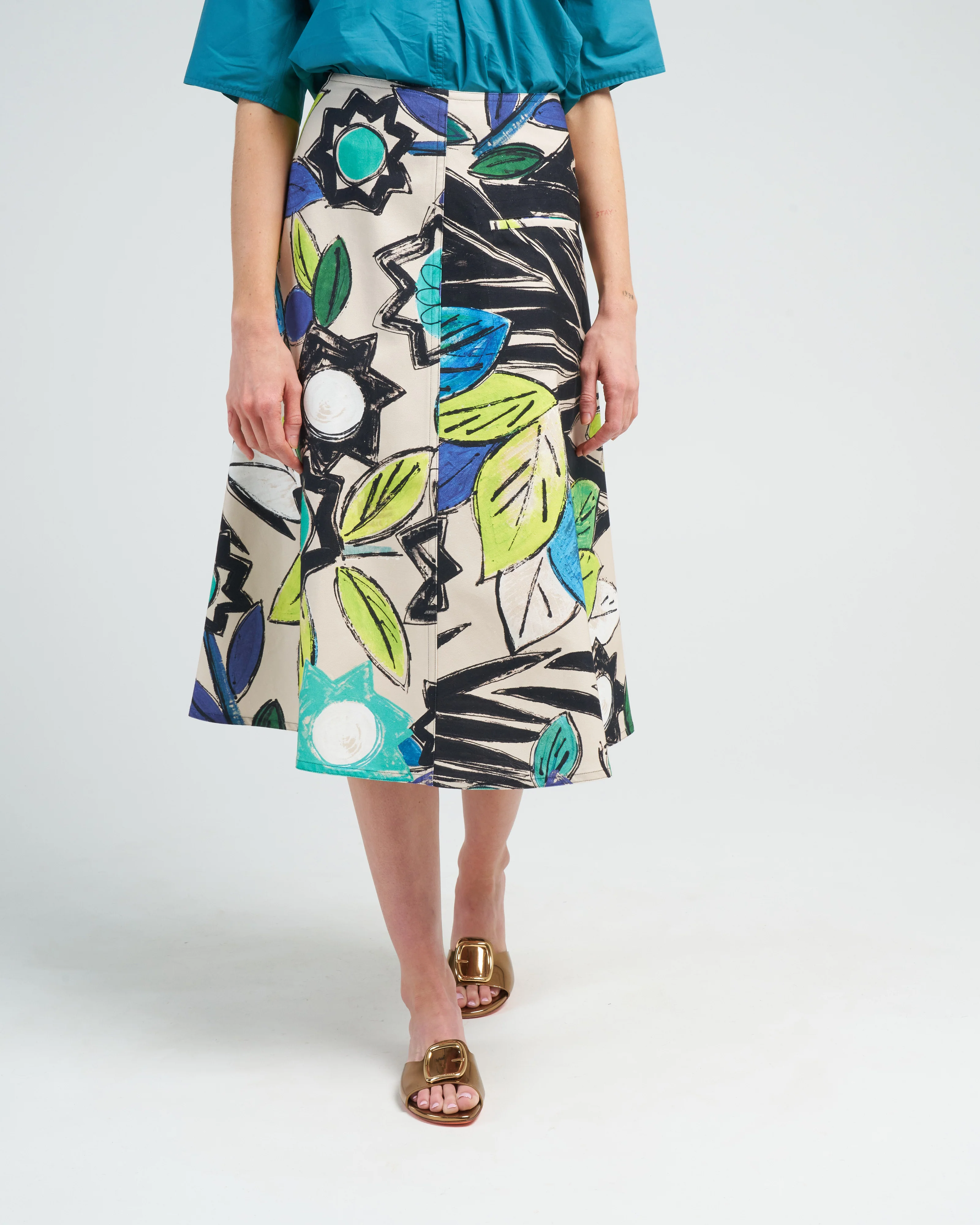 cotton canvas skirt - blue flower - Image 2