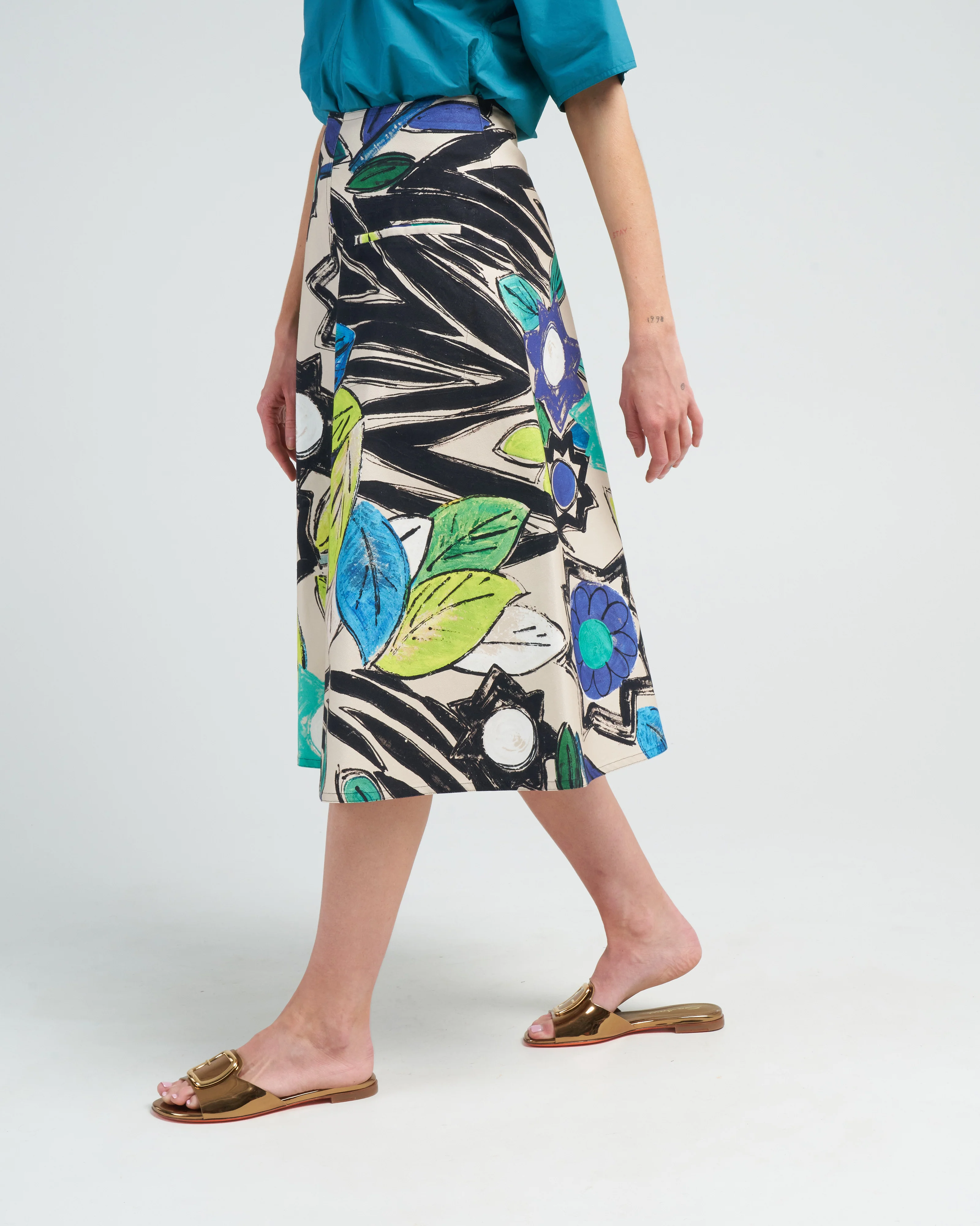 cotton canvas skirt - blue flower - Image 3