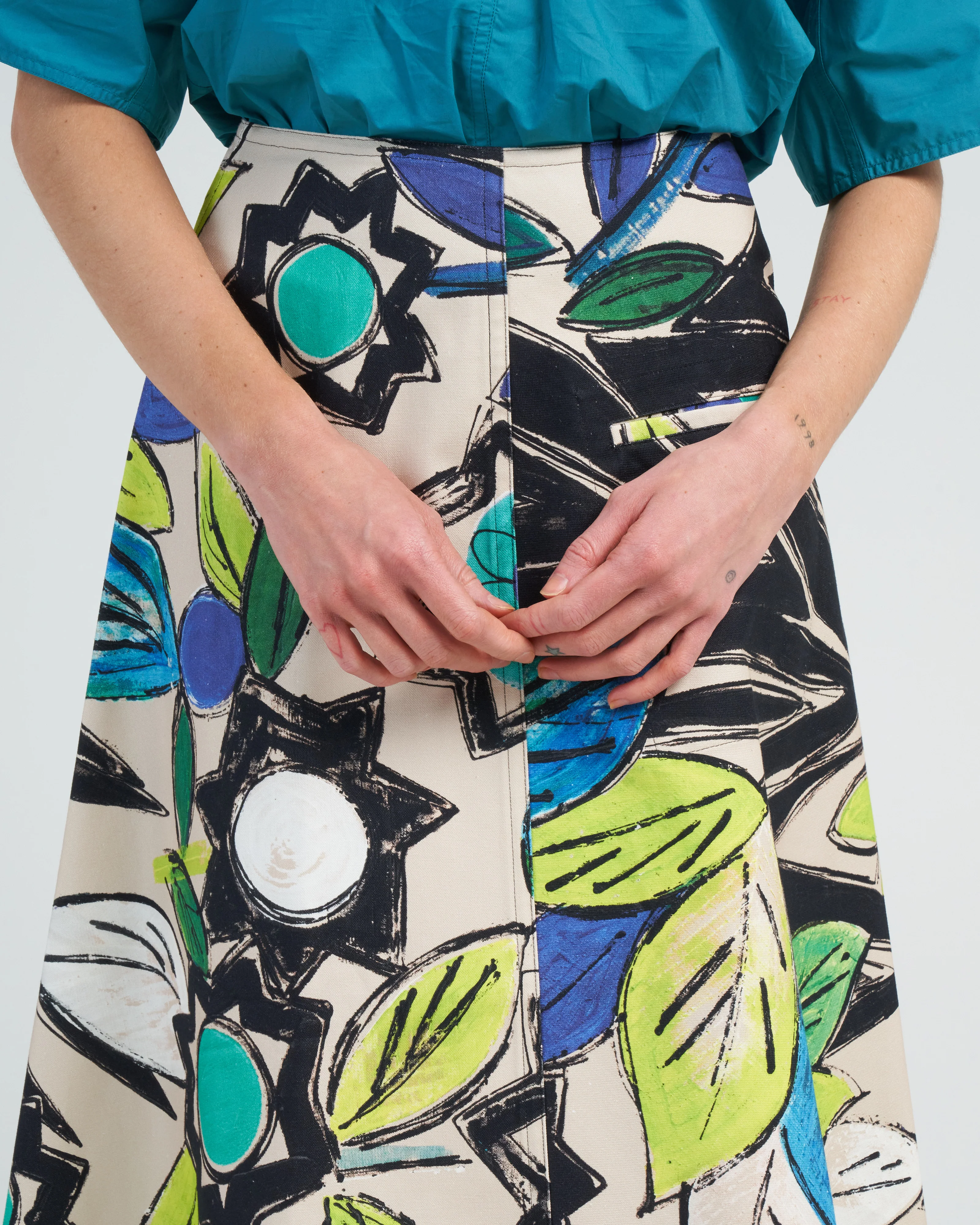 cotton canvas skirt - blue flower - Image 5