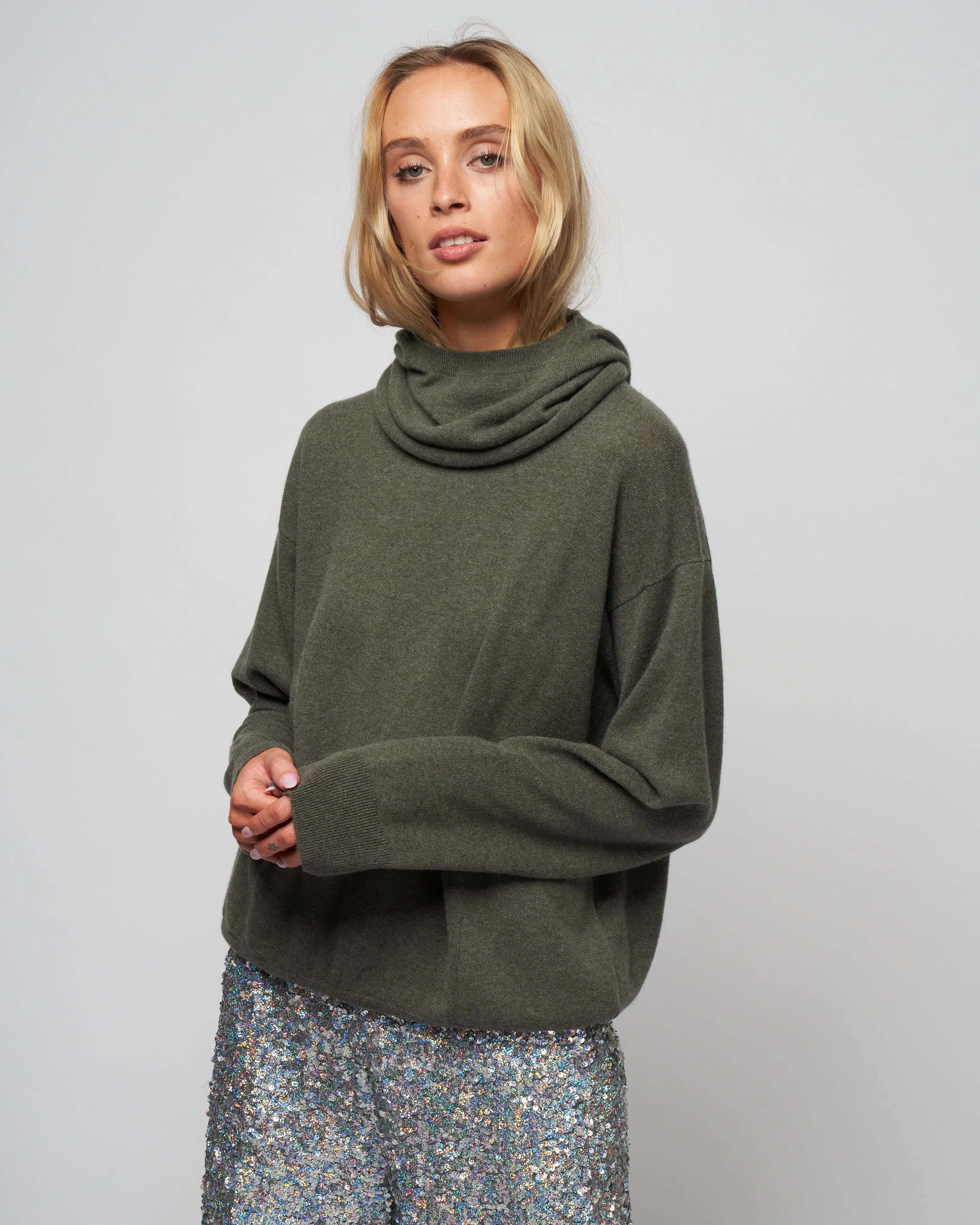 crew pullover sweater - knit khaki mel