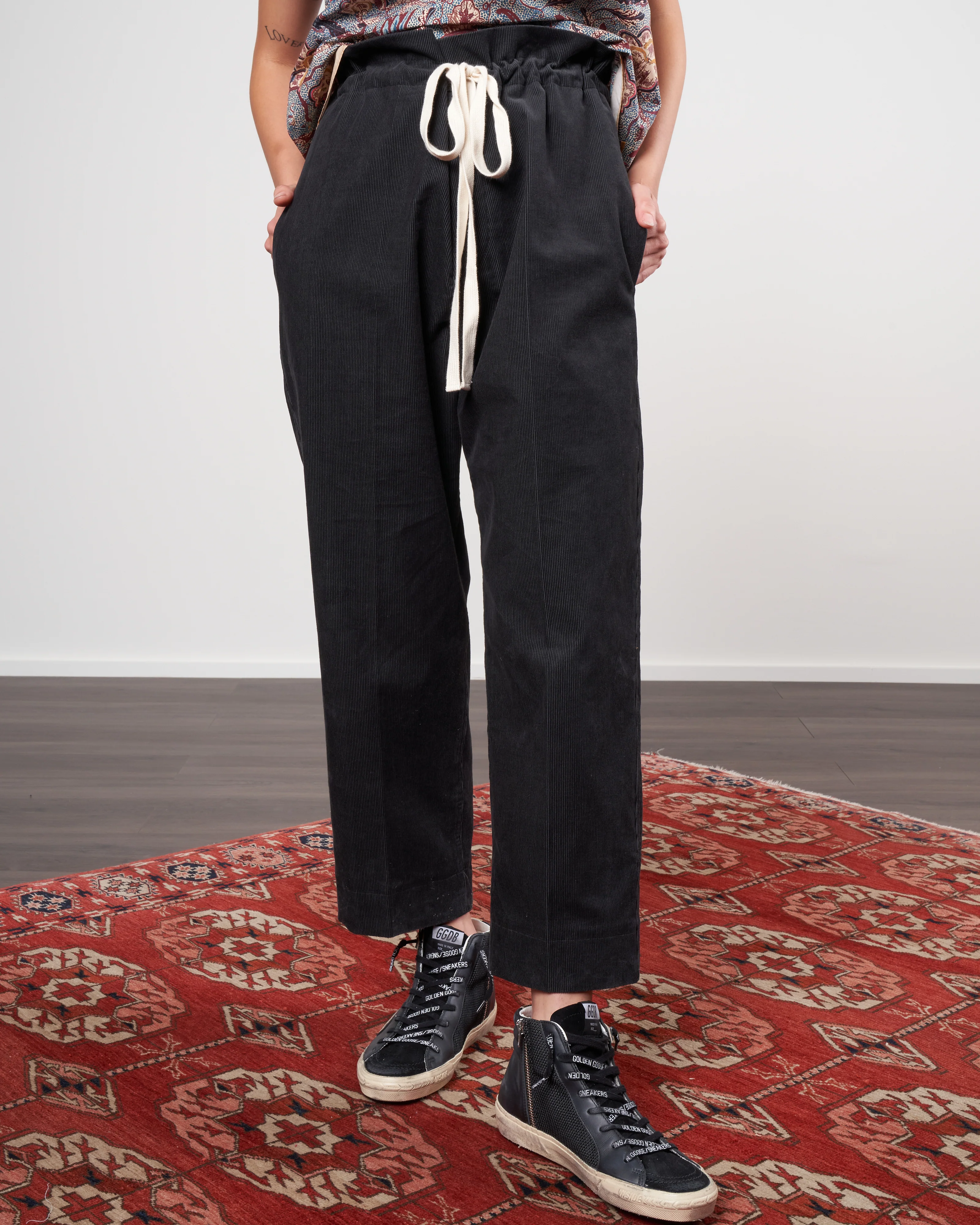 drawstring corduroy pant - slate