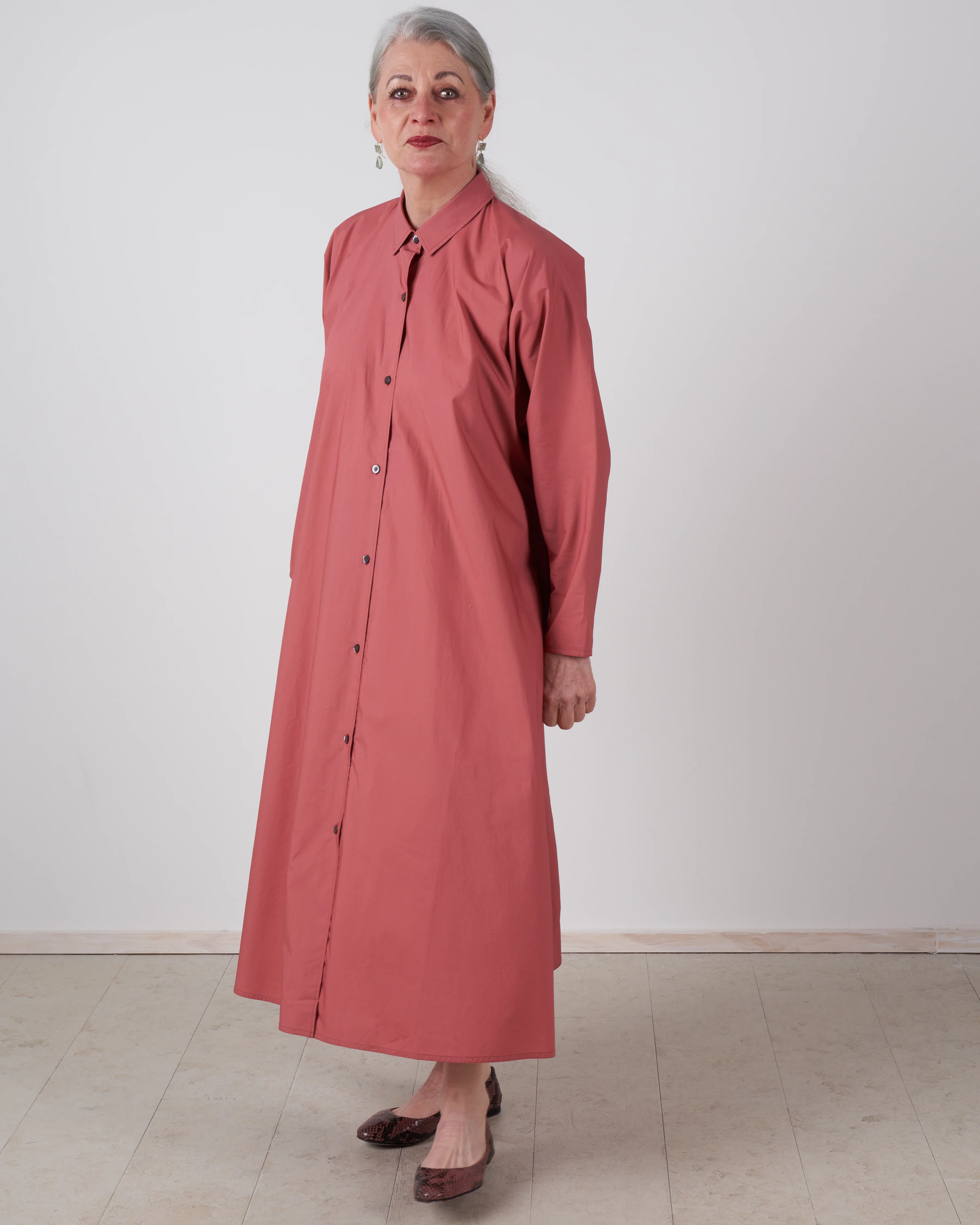 fully buttoned shirt dress - terracotta - Image 2