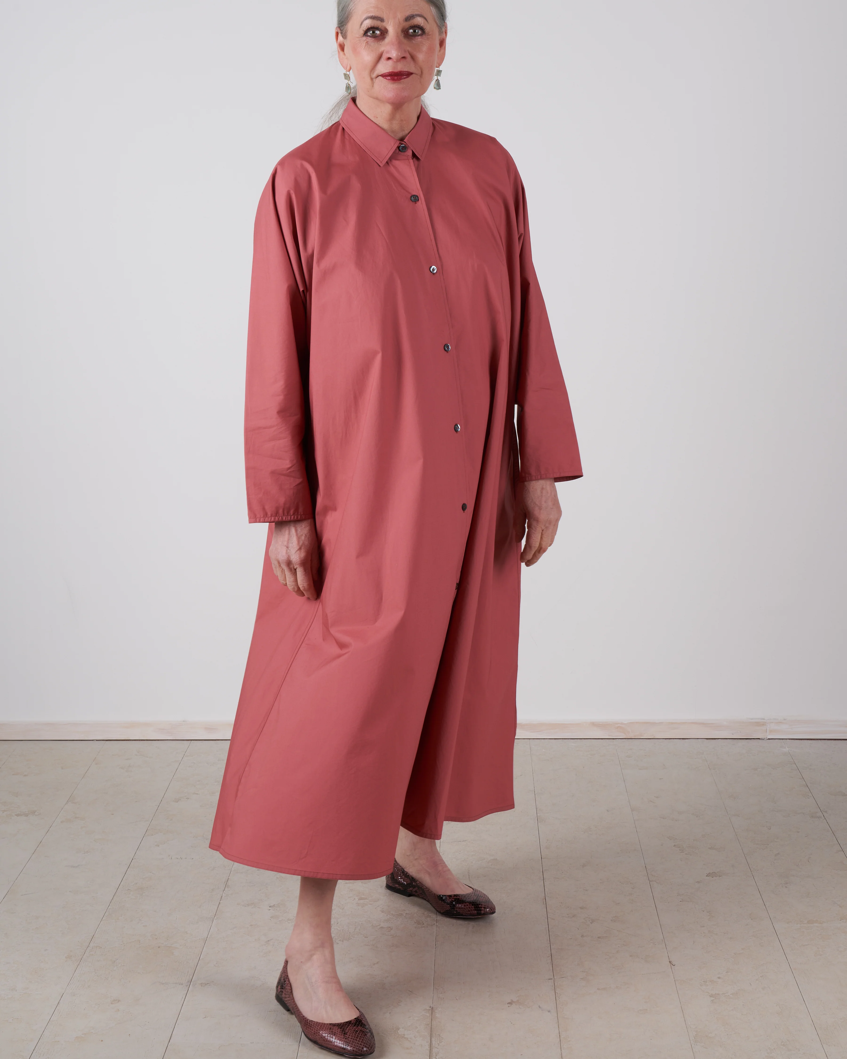 fully buttoned shirt dress - terracotta - Image 5