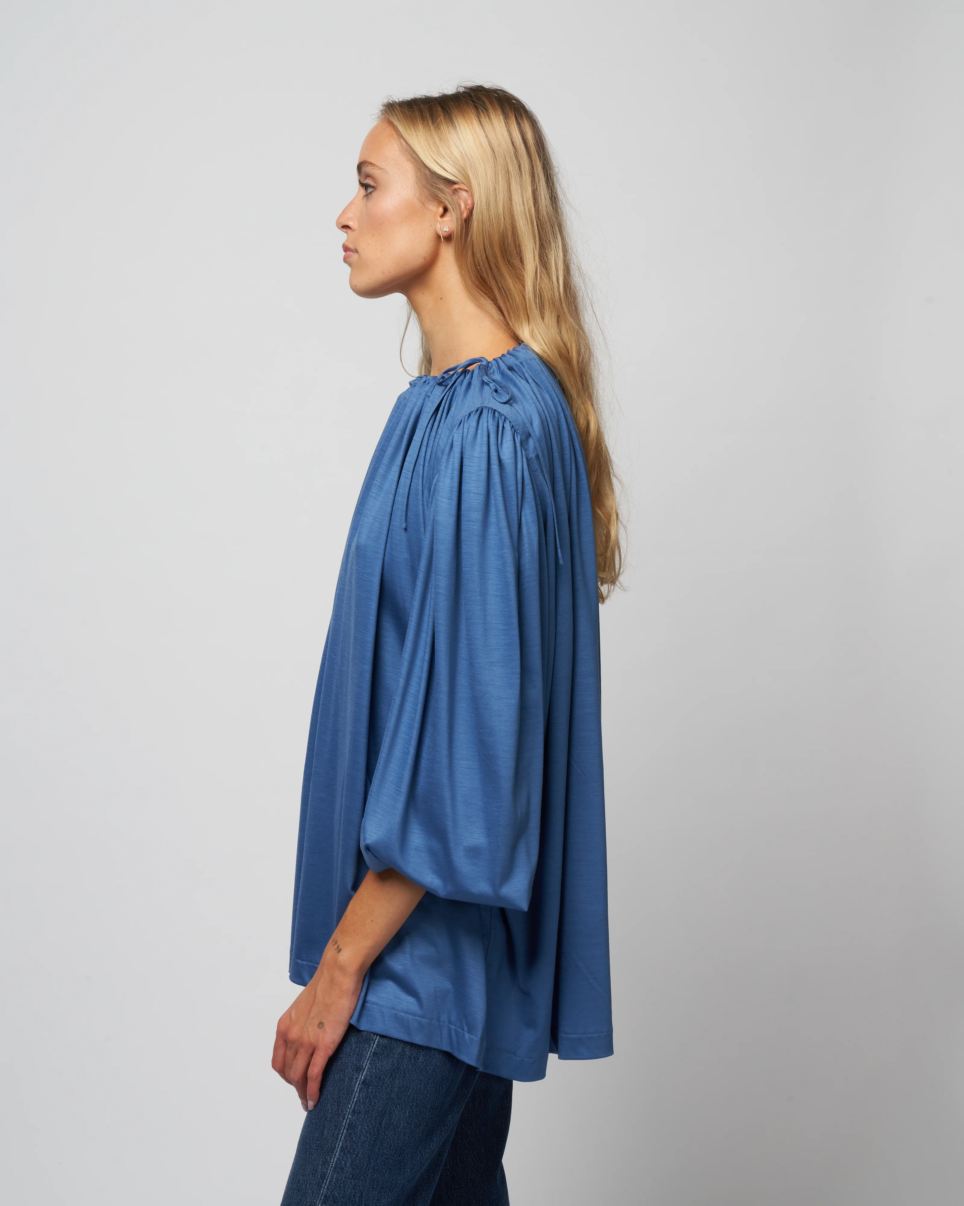 jersey drawstring neck top - knit avio blue - Image 3