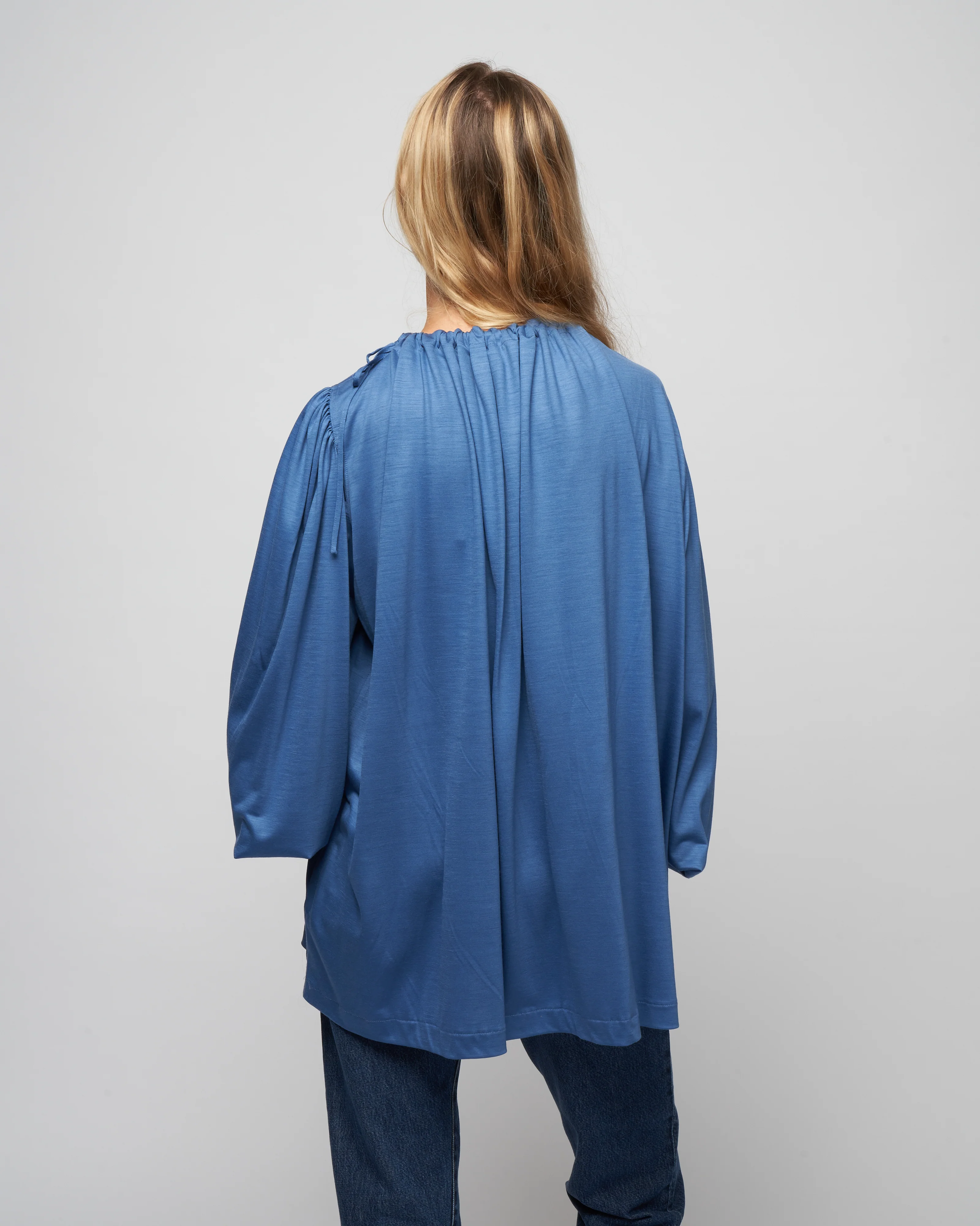 jersey drawstring neck top - knit avio blue - Image 4