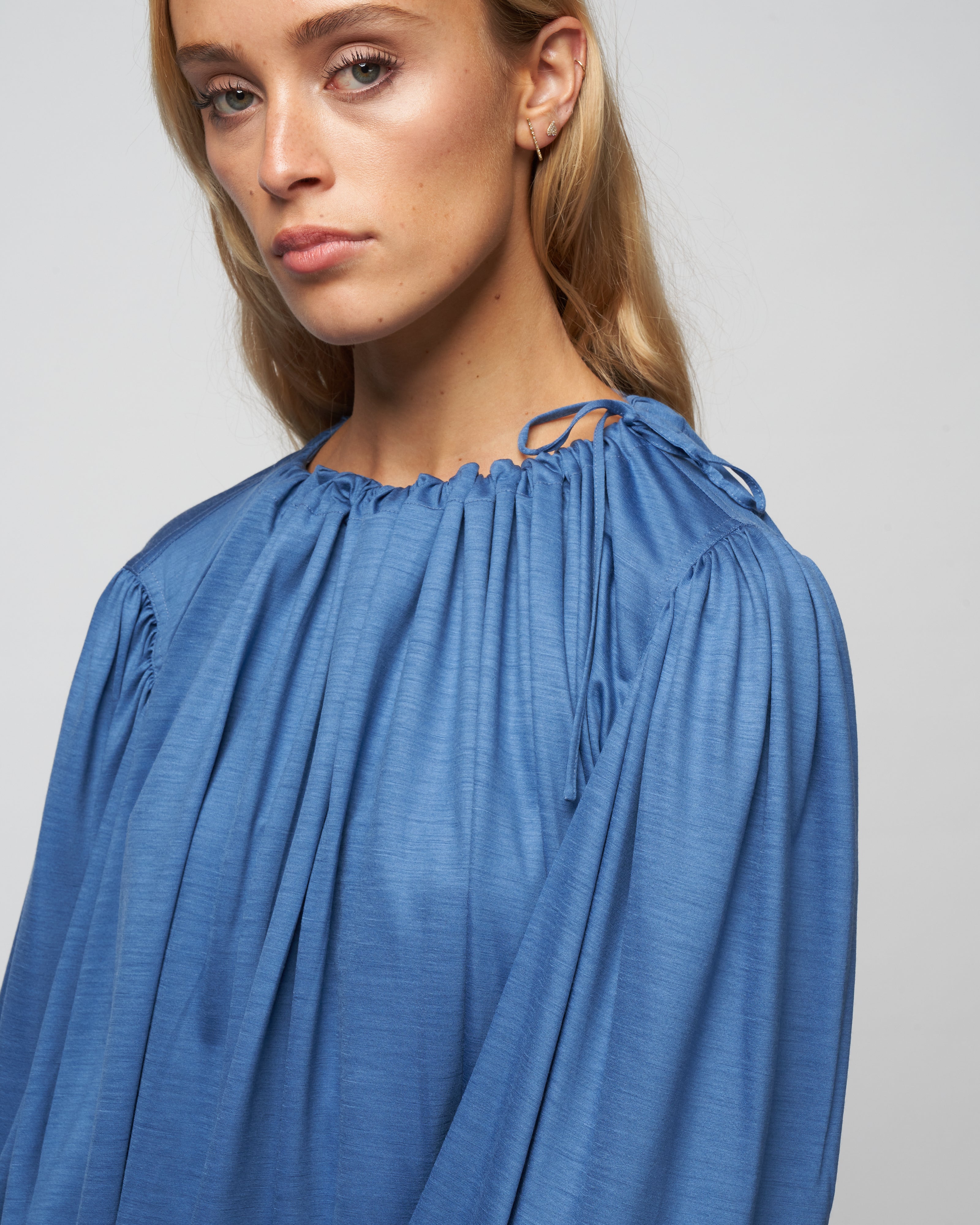 jersey drawstring neck top - knit avio blue - Image 5
