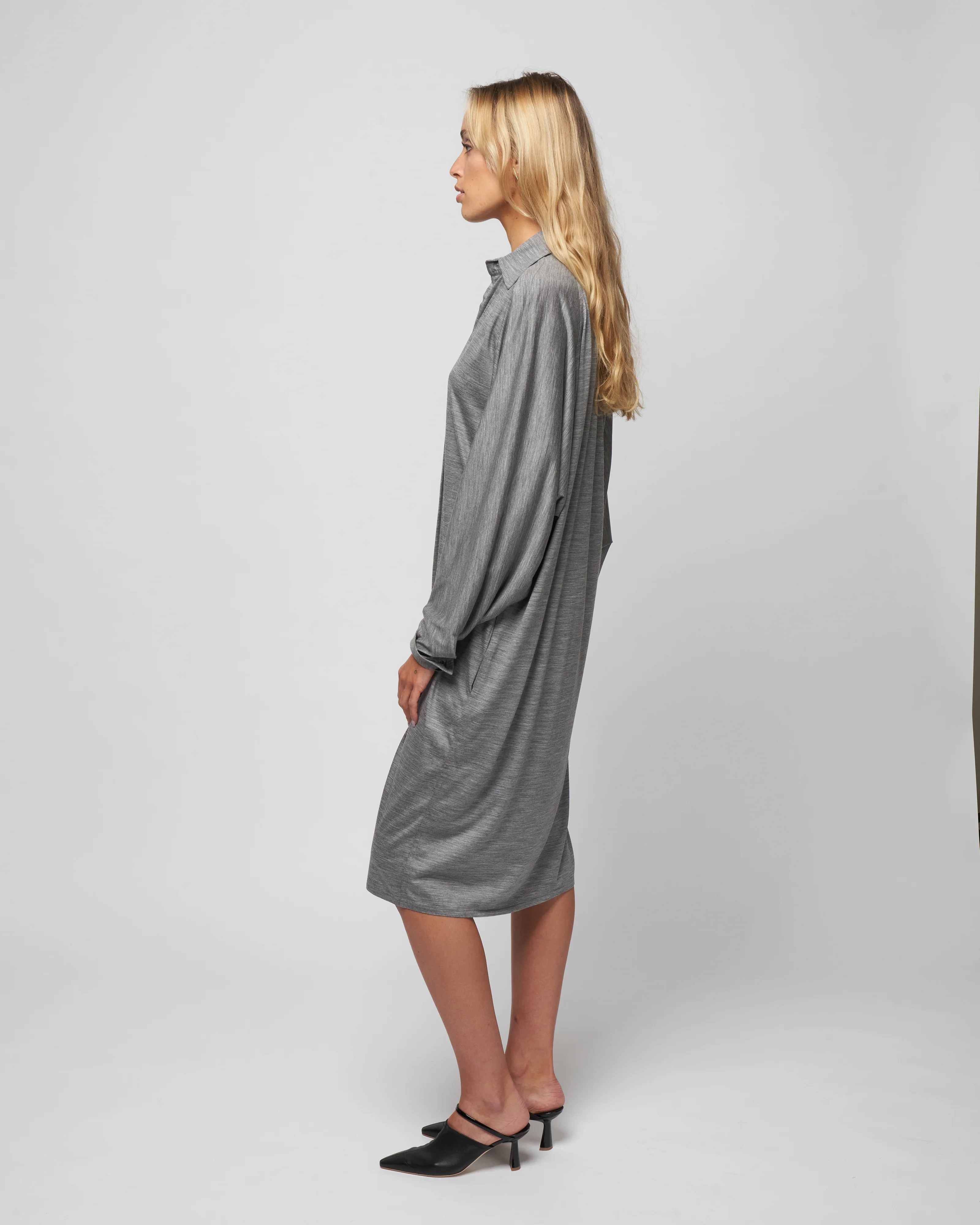 jersey shirt dress - knit light grey mela - Image 2
