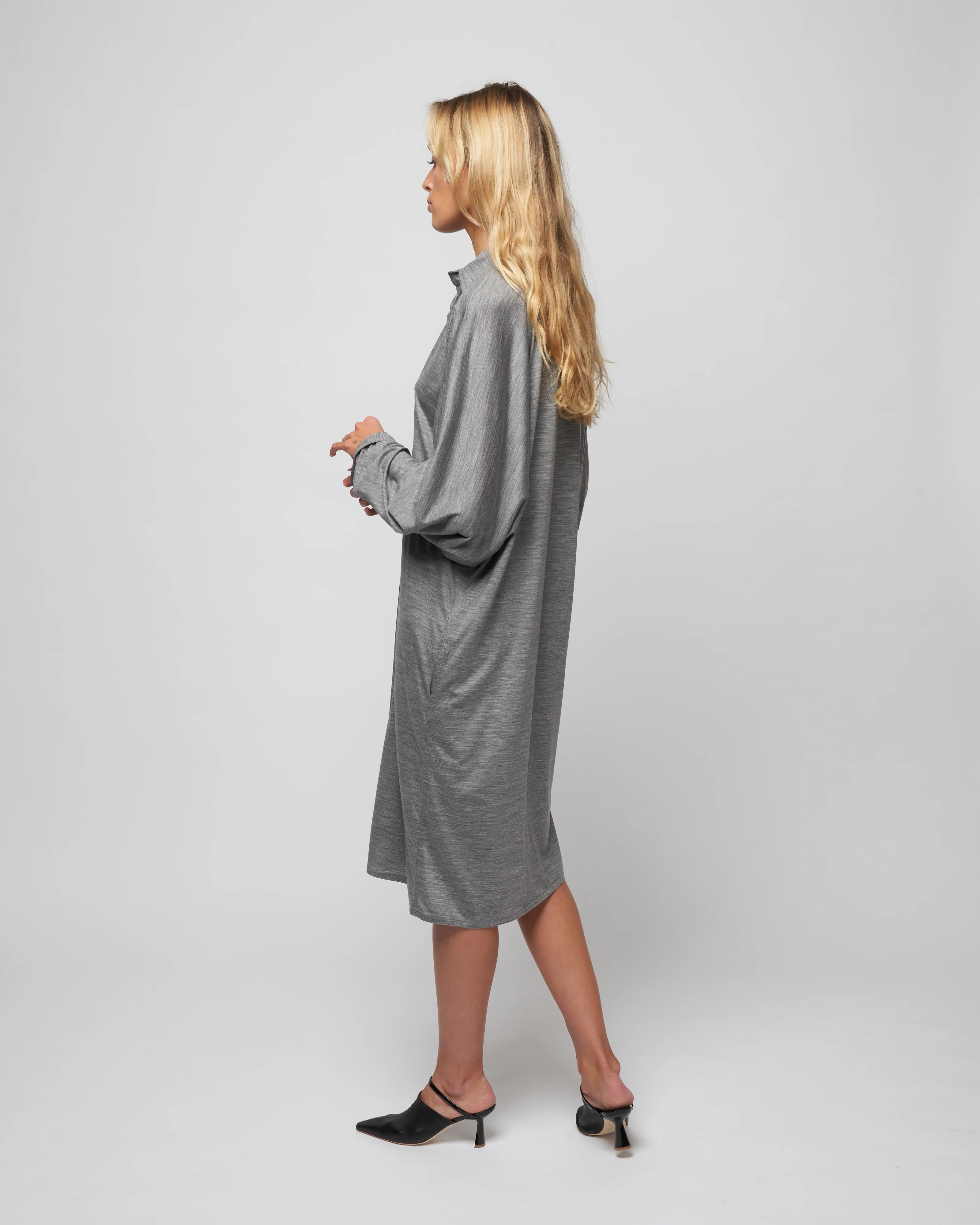 jersey shirt dress - knit light grey mela - Image 3
