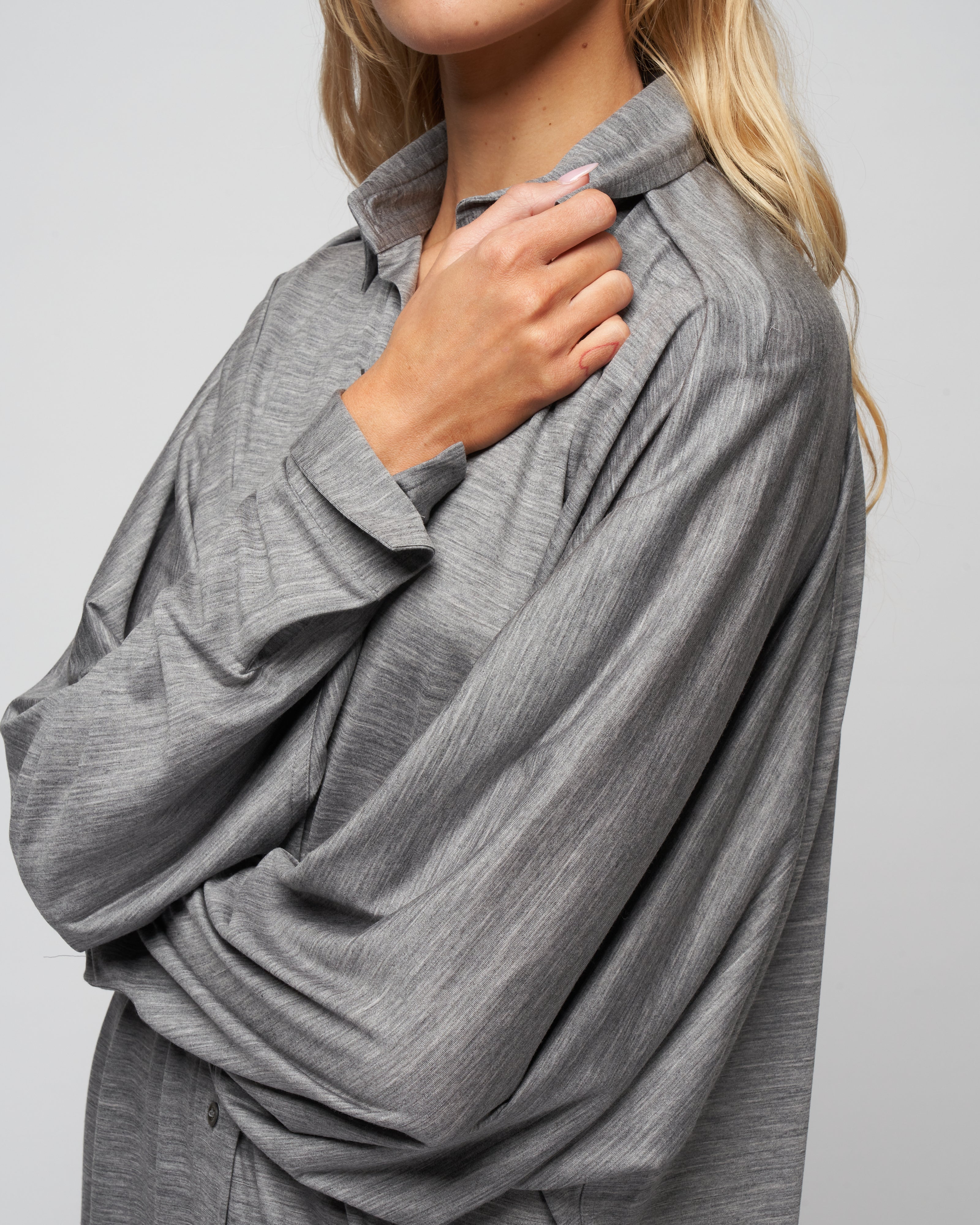 jersey shirt dress - knit light grey mela - Image 5