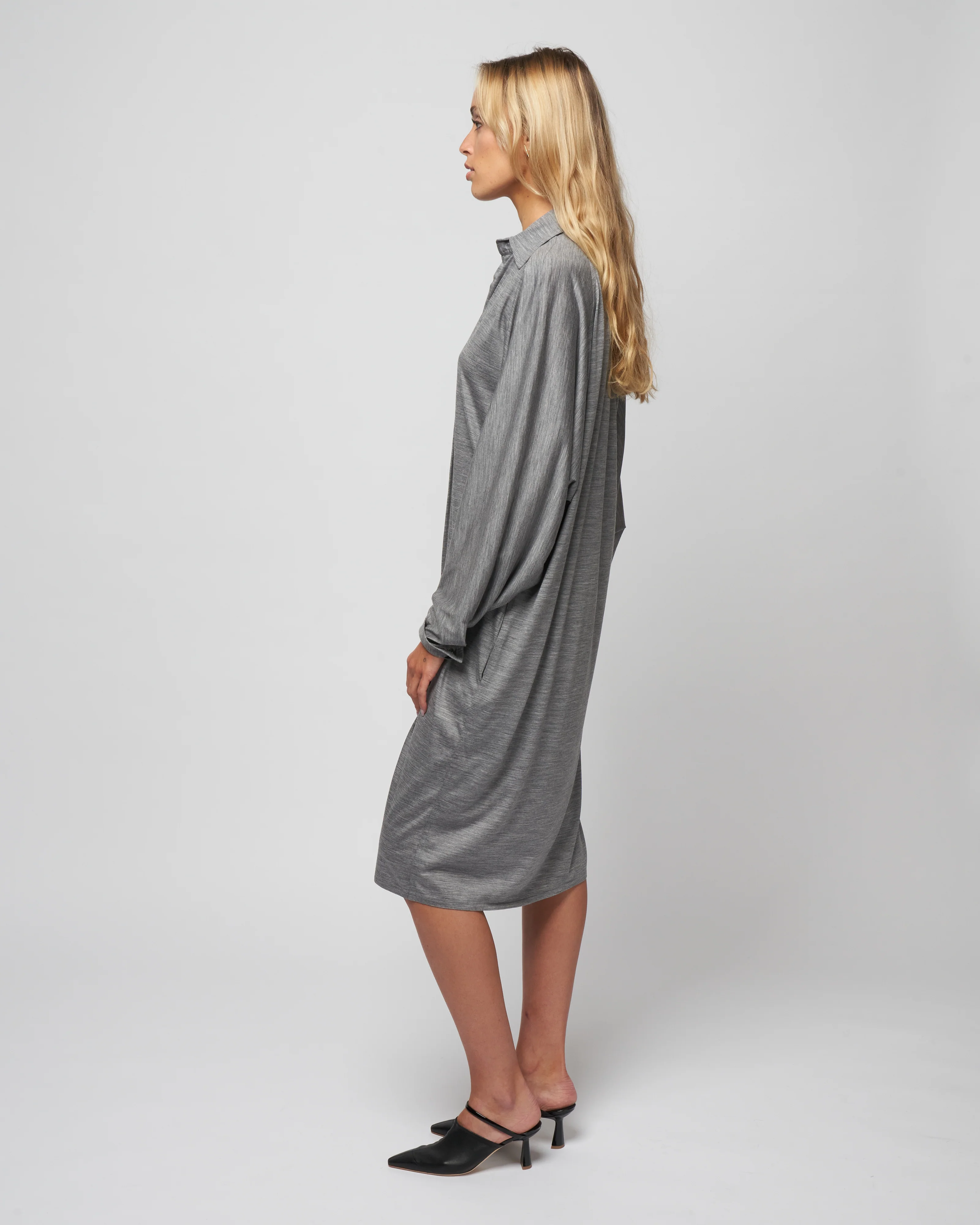 jersey shirt dress - knit light grey mela - Image 6