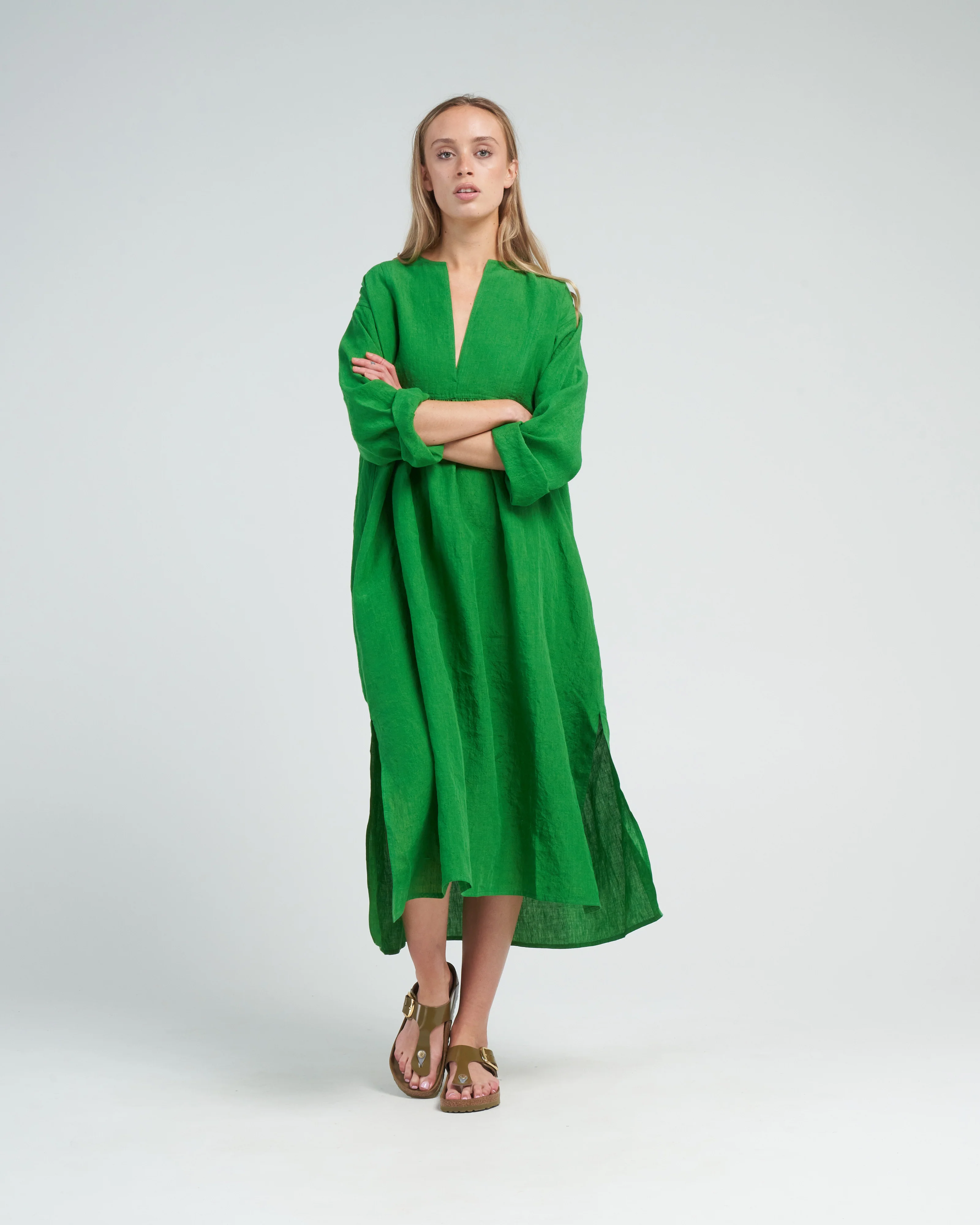 linen placket dress - grass - Image 2
