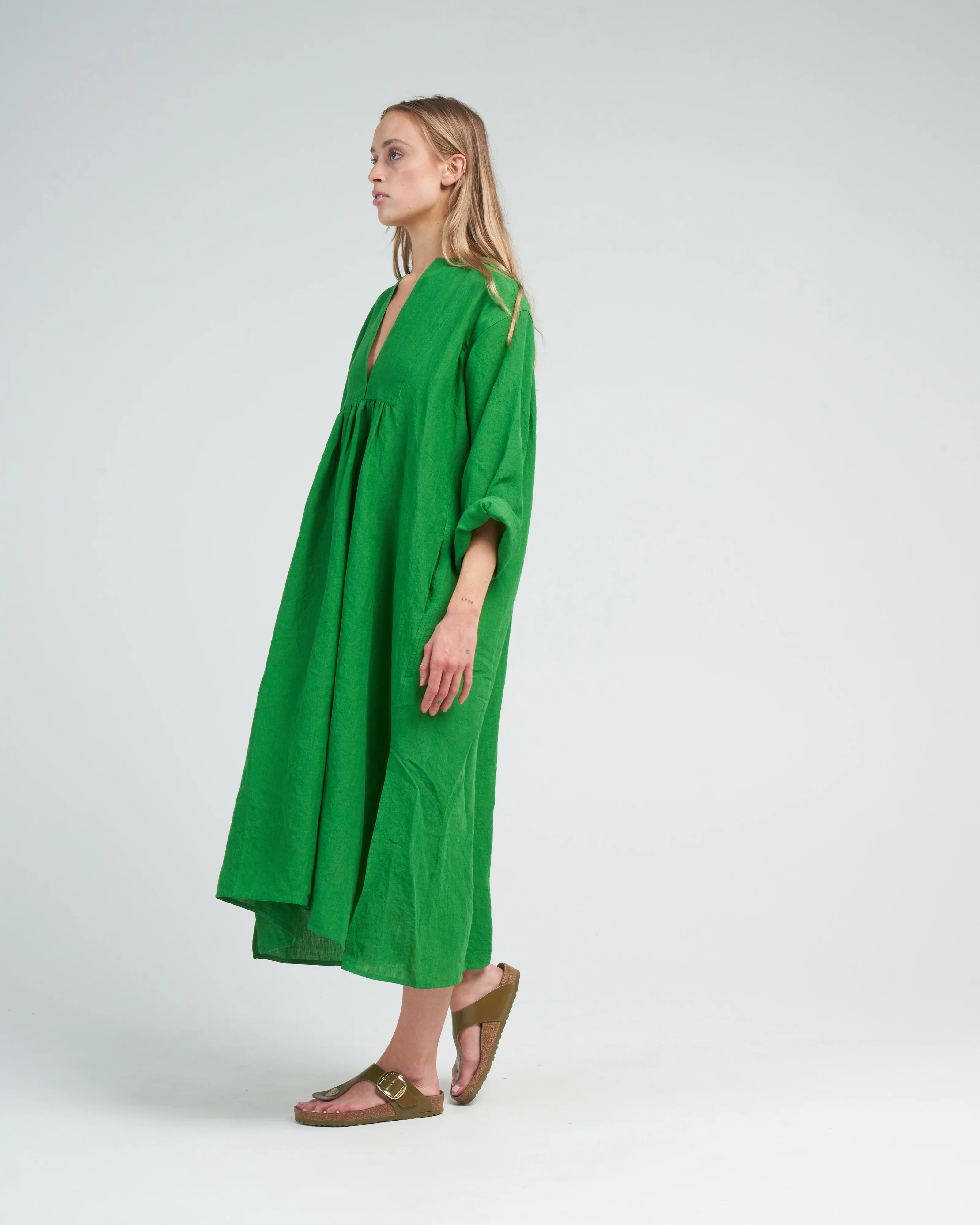 linen placket dress - grass - Image 3