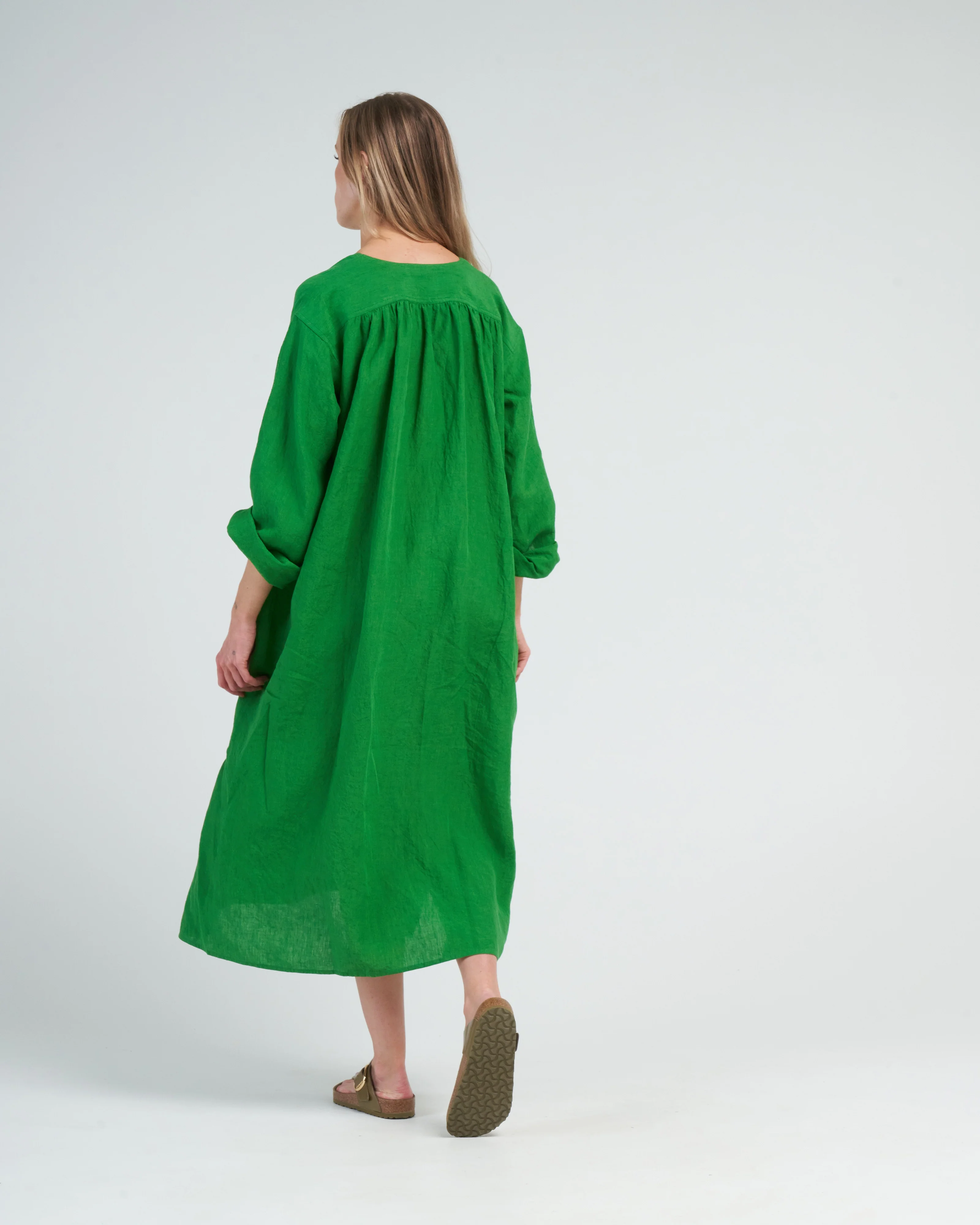 linen placket dress - grass - Image 4
