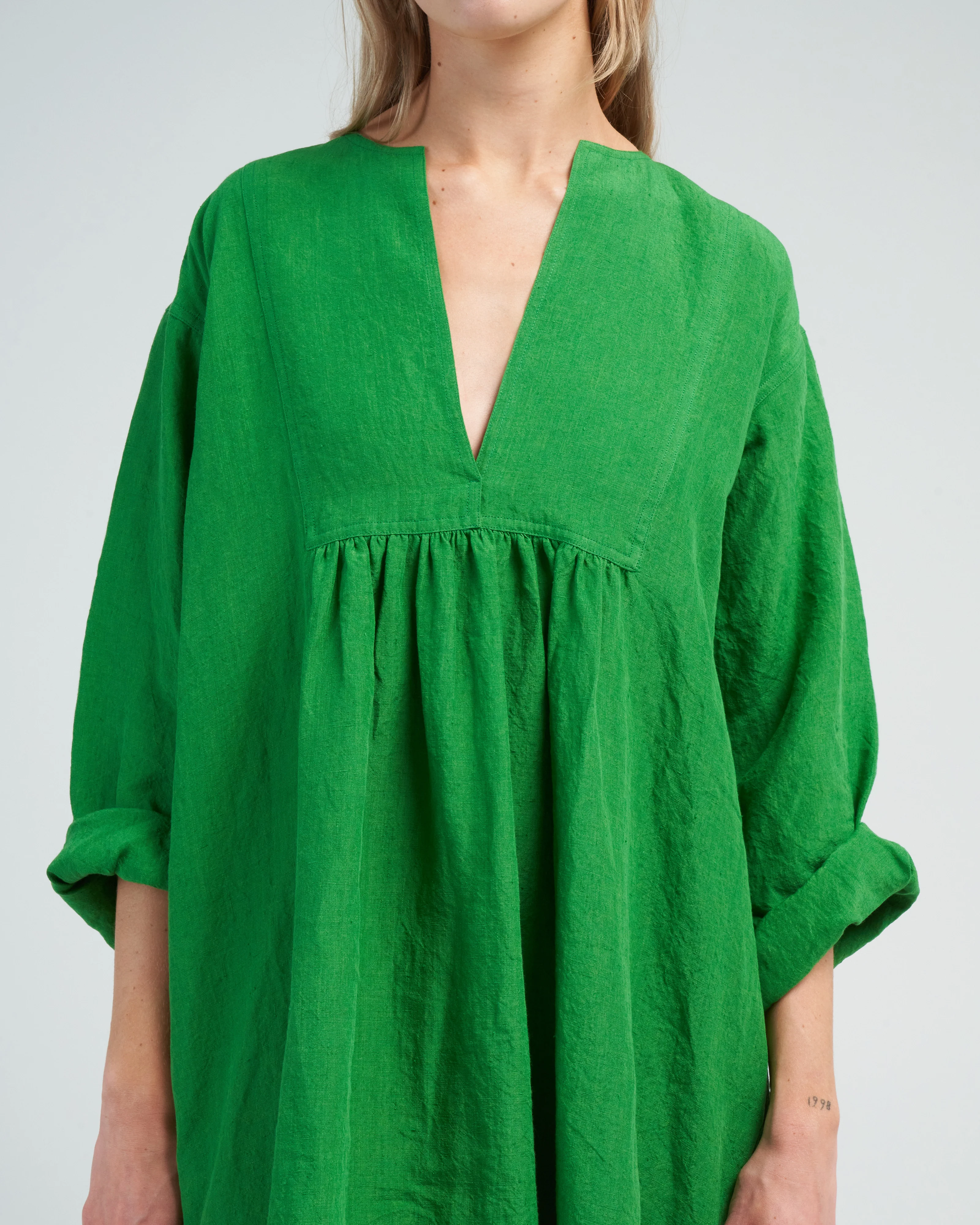 linen placket dress - grass - Image 5