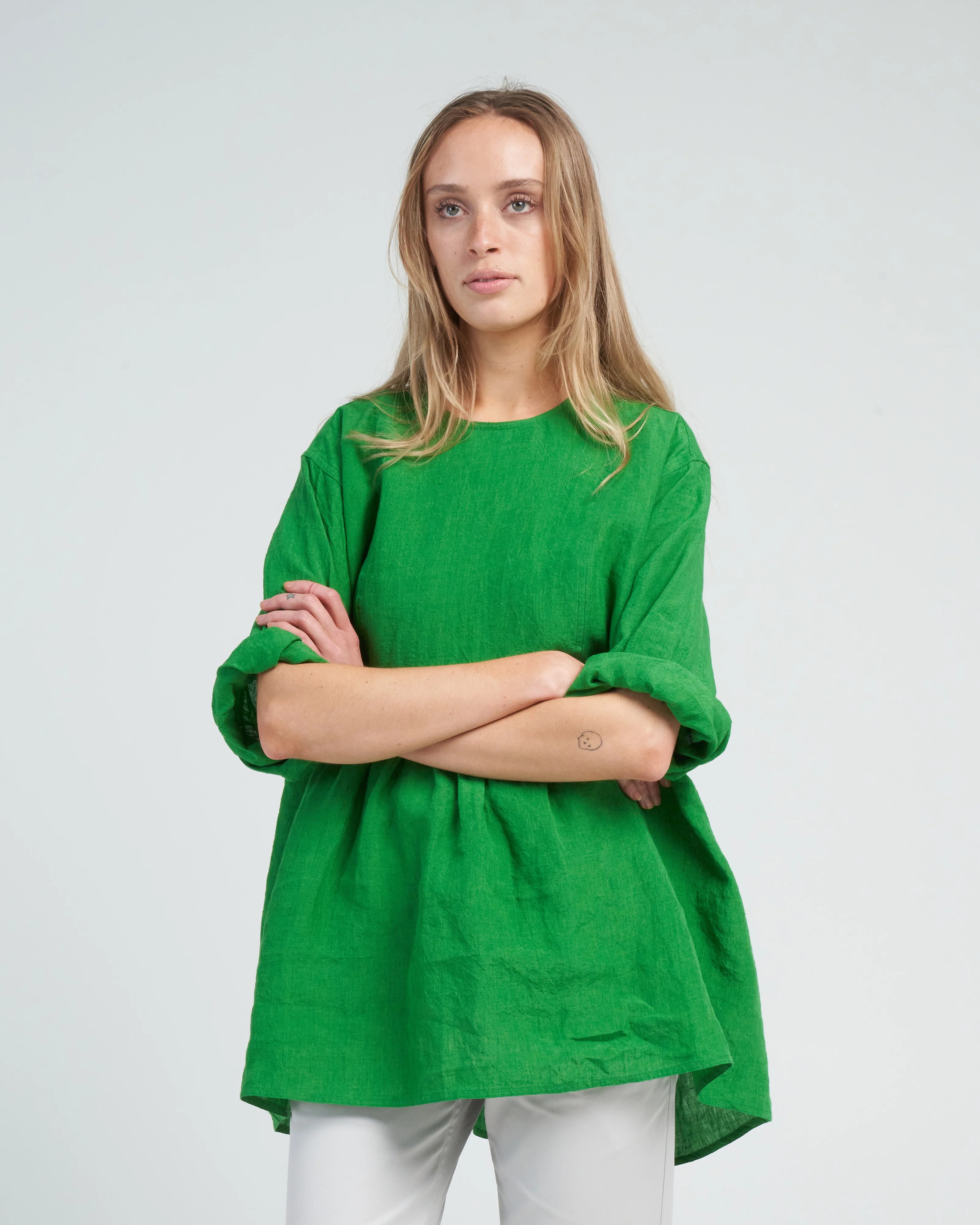 linen placket pullover top - grass