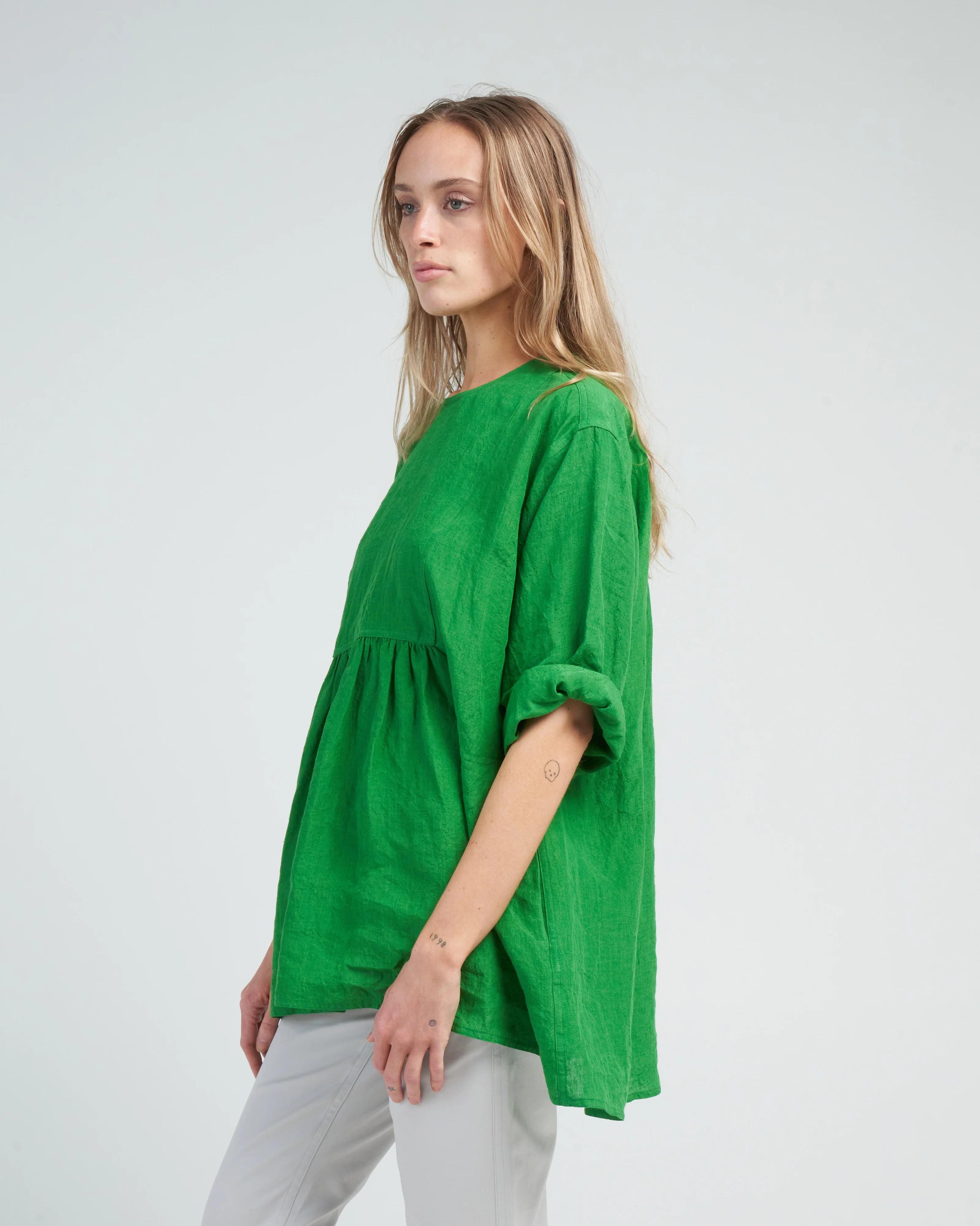 linen placket pullover top - grass - Image 3