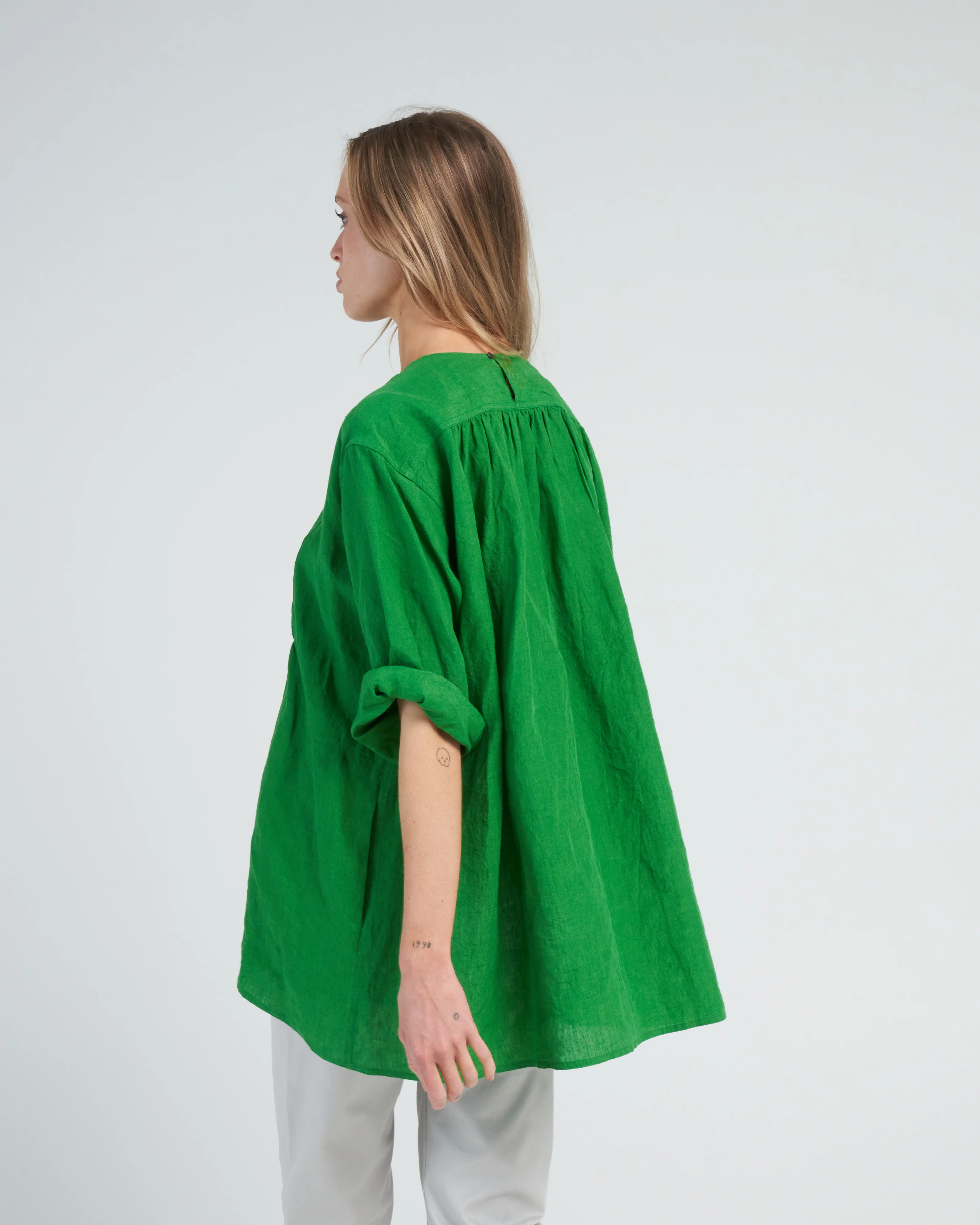 linen placket pullover top - grass - Image 4